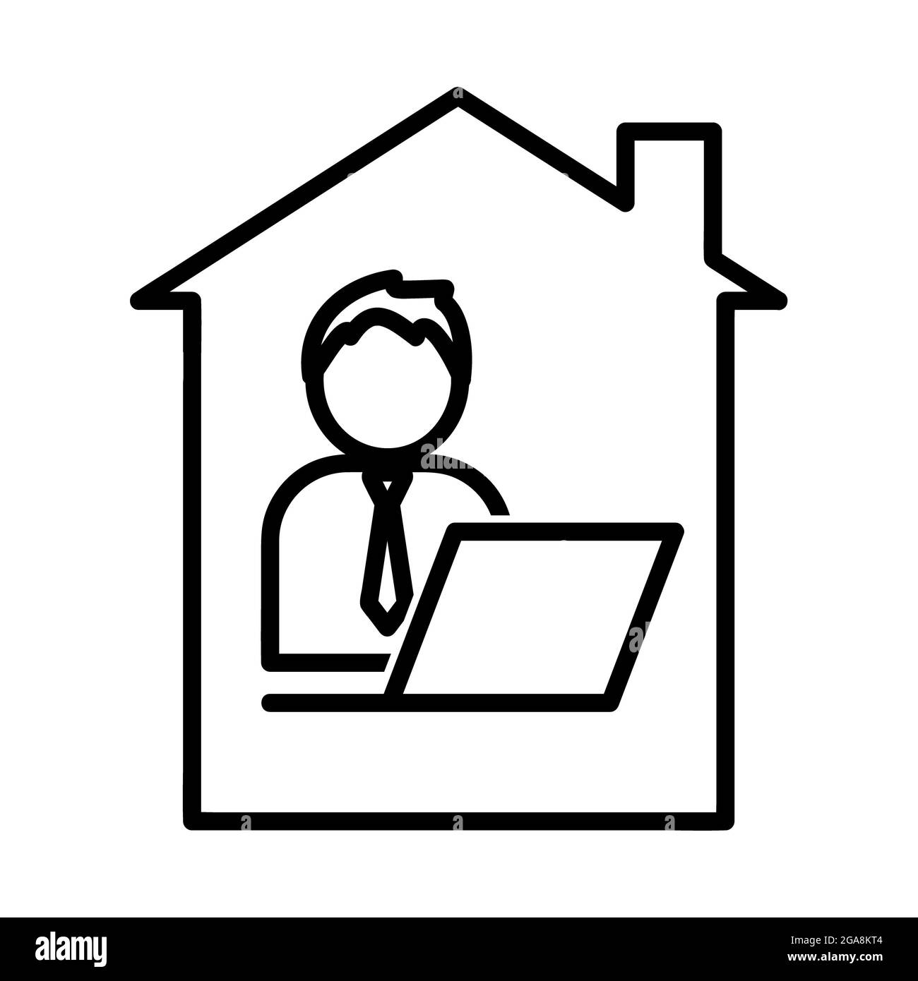 Icône travail à distance. Pictogramme plat pour toile. Trait. Isolé sur fond blanc. Outline vector eps10. Communication en ligne à la maison. Homme travaillant a Banque D'Images