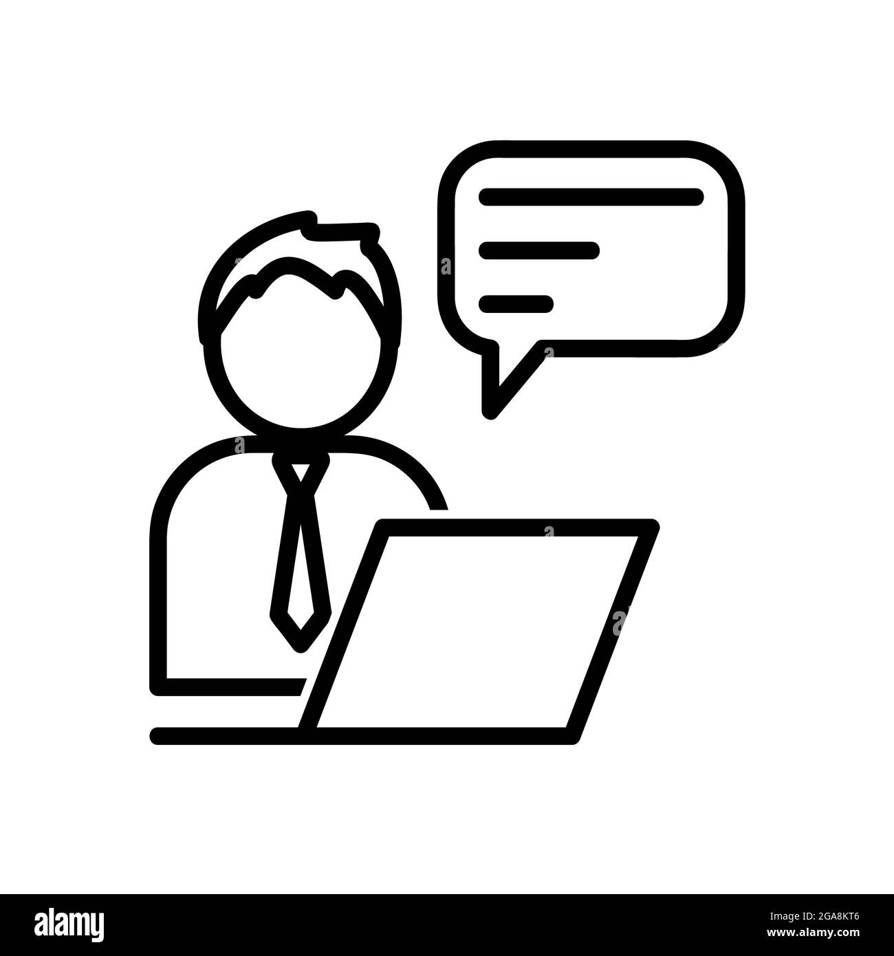 Icône travail à distance. Pictogramme plat pour toile. Trait. Isolé sur fond blanc. Outline vector eps10. Communication en ligne à la maison. Homme travaillant o Banque D'Images