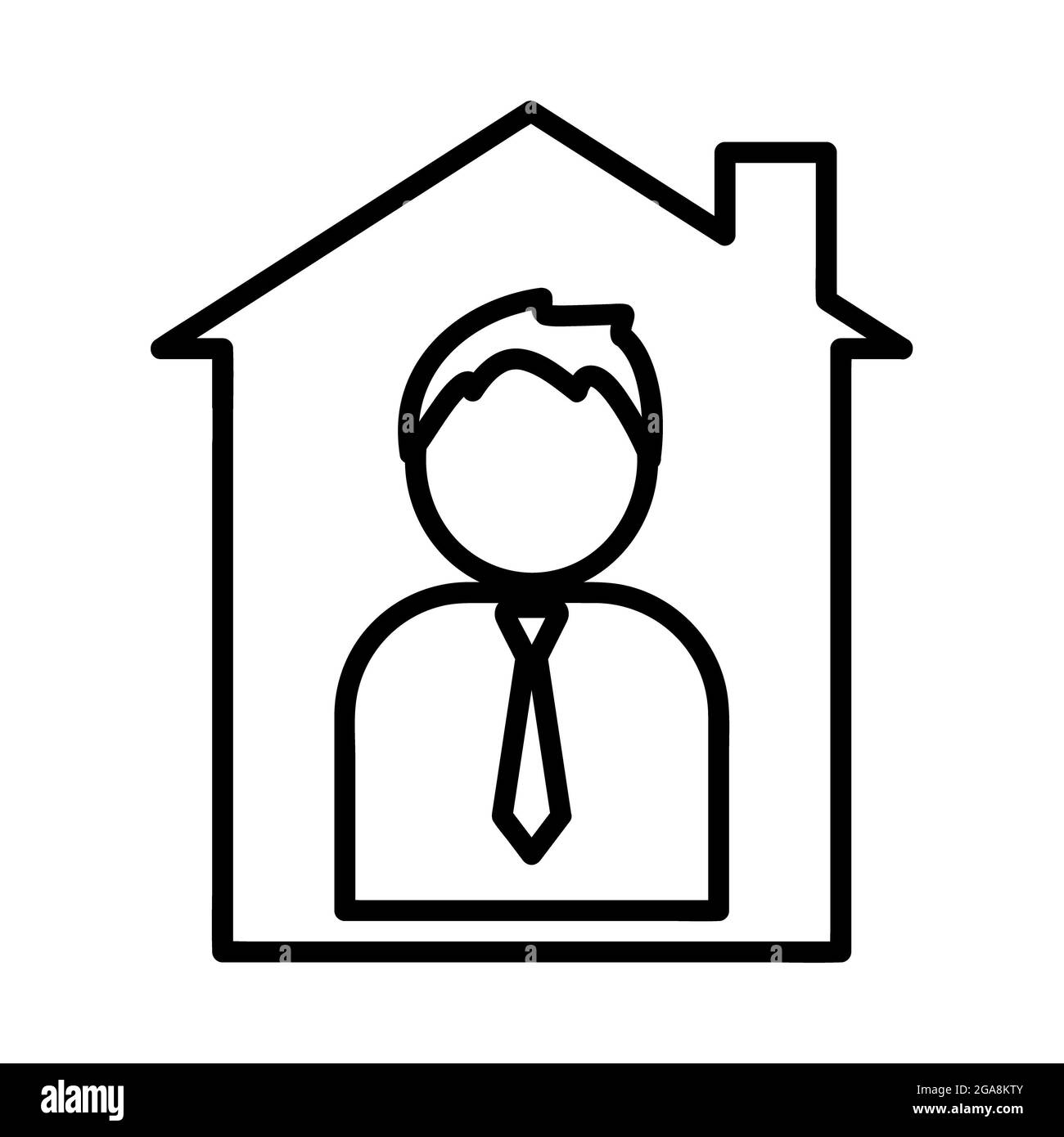 Icône travail à distance. Pictogramme plat pour toile. Trait. Isolé sur fond blanc. Outline vector eps10. Communication en ligne à la maison. Homme travaillant a Banque D'Images