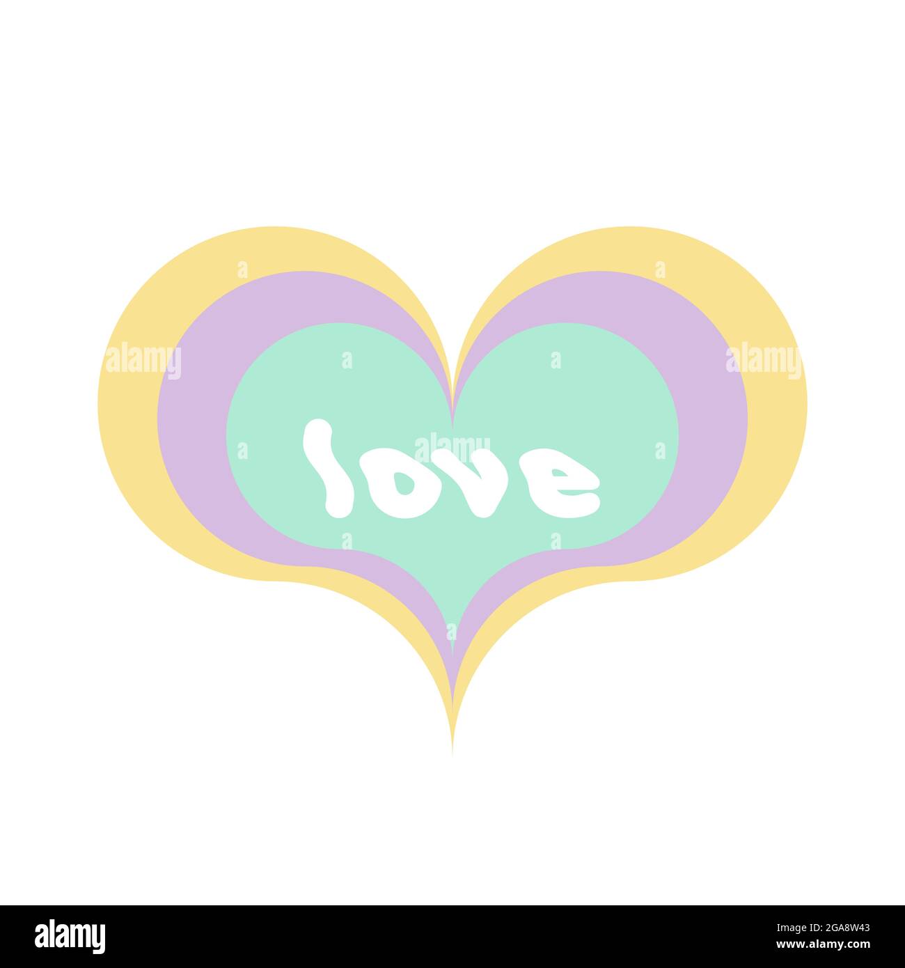 Forme de coeur multicolore avec le mot « amour ». Style années soixante. Couleurs pastel. Illustration vectorielle, conception plate Illustration de Vecteur