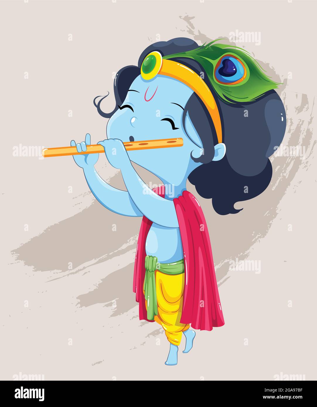 Bonne carte de vœux Krishna Janmashtami. Lord Krishna enfant payant flûte. Vecteur brut sur fond clair Illustration de Vecteur