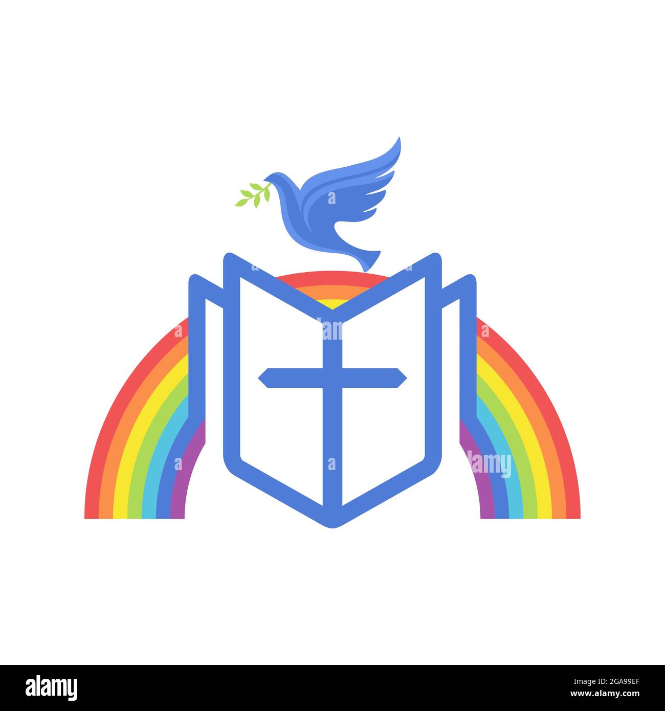 Illustration biblique. Une Bible ouverte, un arc-en-ciel de l'alliance, et  une colombe - un symbole de l'Esprit Image Vectorielle Stock - Alamy