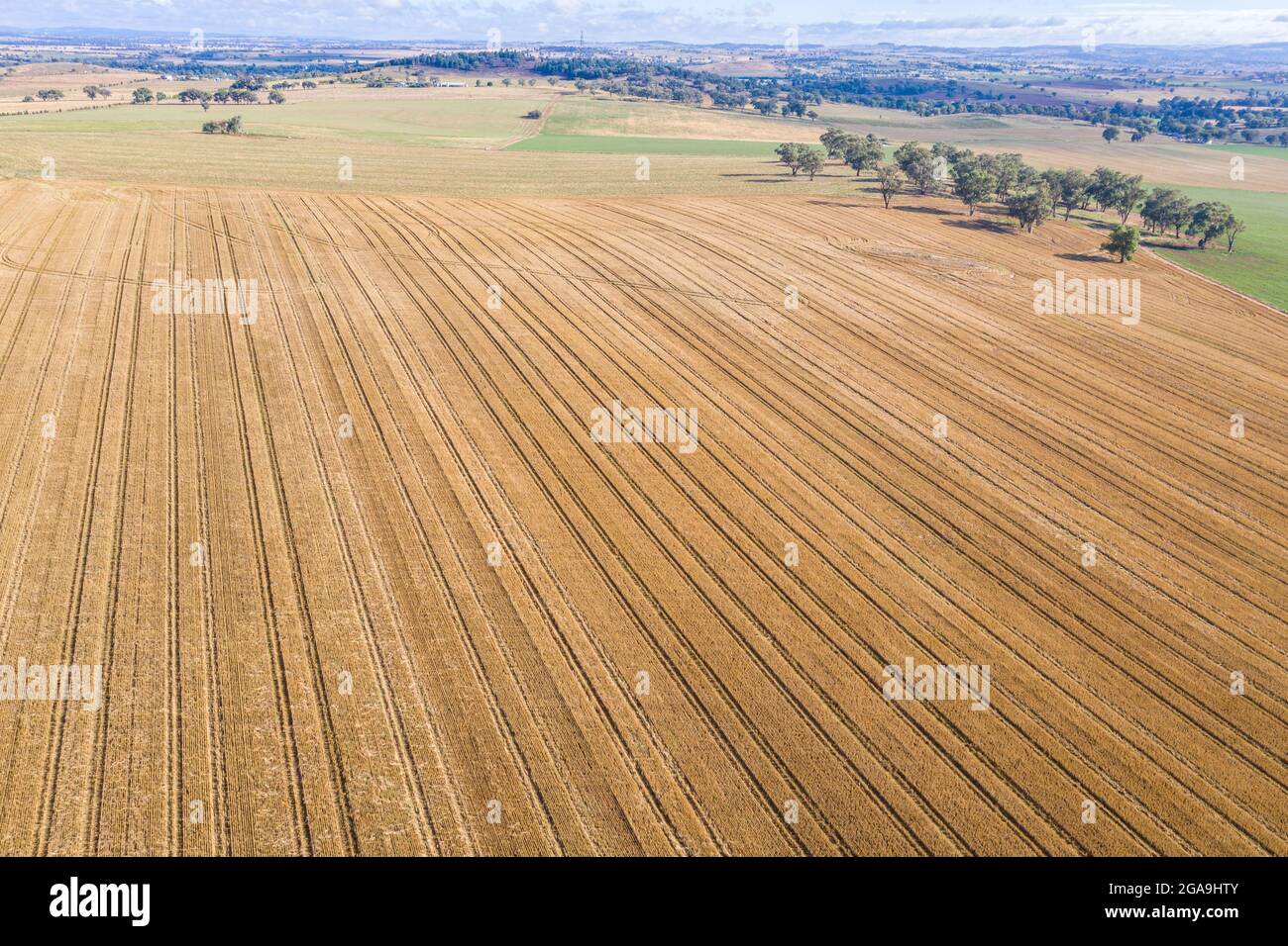 Une vue aérienne des terres agricoles récemment cultivées dans la région centrale de Nouvelle-Galles du Sud, nouveau Cowra et Canonwindra - Nouvelle-Galles du Sud Australie Banque D'Images