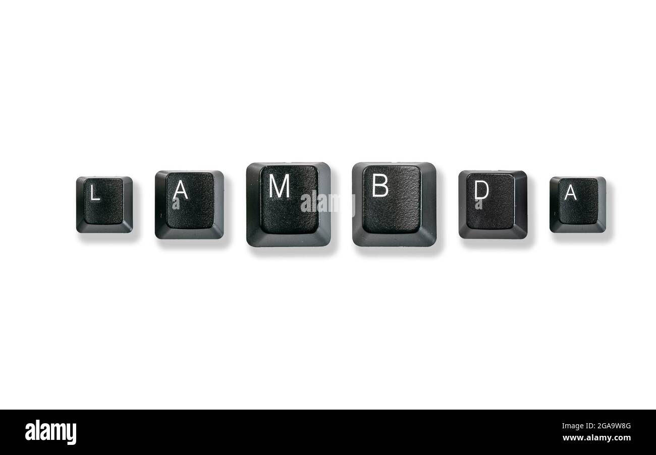 Clavier d'ordinateur orthographe Lambda, isolé sur fond blanc Banque D'Images