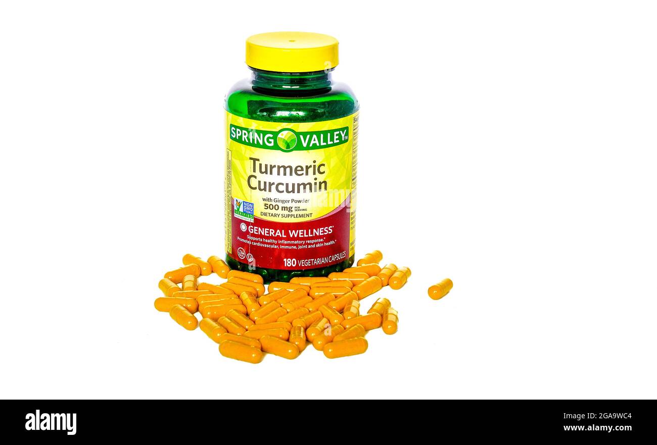 Capsules de curcumine turmerique Banque D'Images