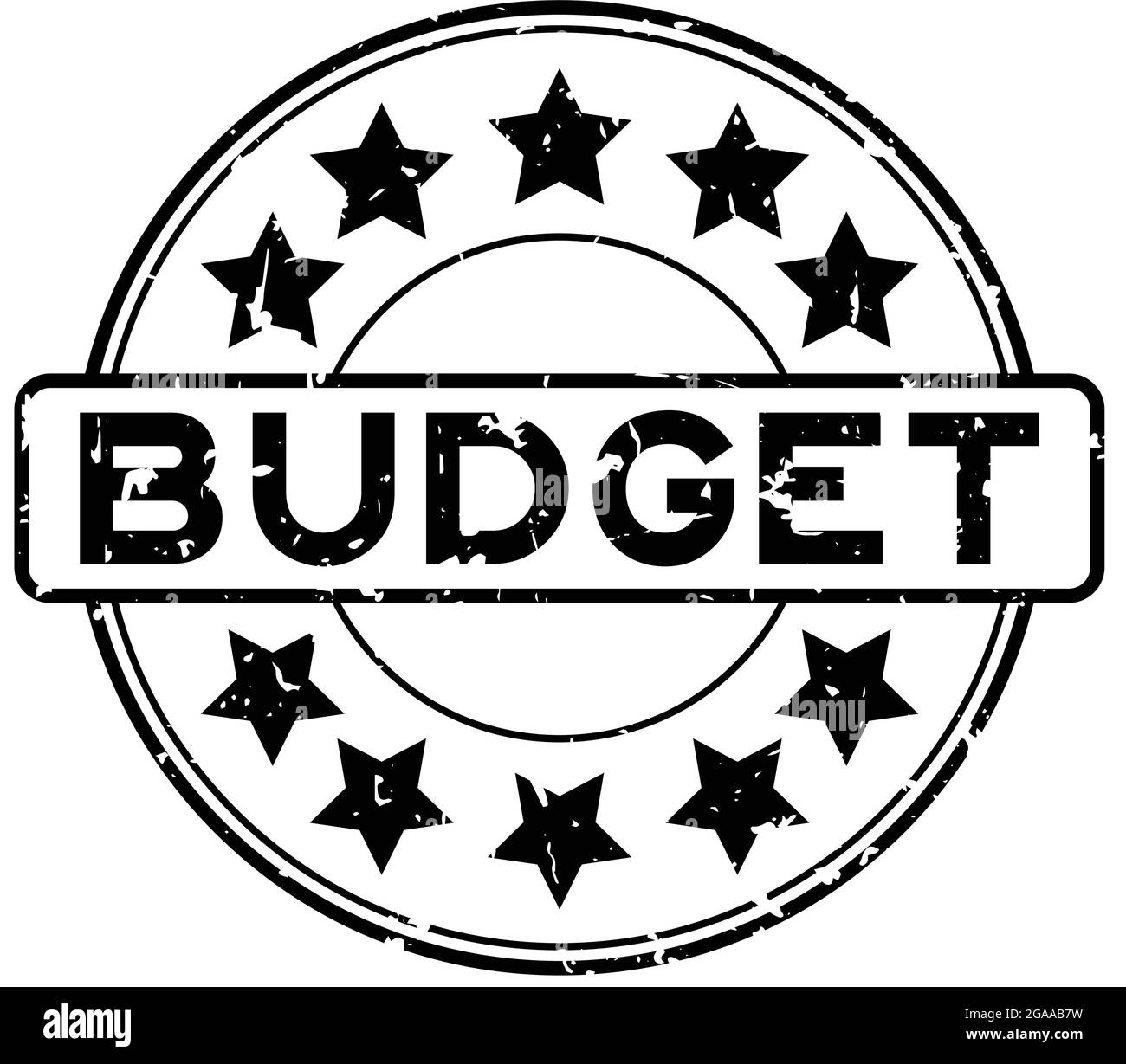 Grunge noir mot budget avec l'icône en forme d'étoile cachet de caoutchouc rond sur fond blanc Illustration de Vecteur