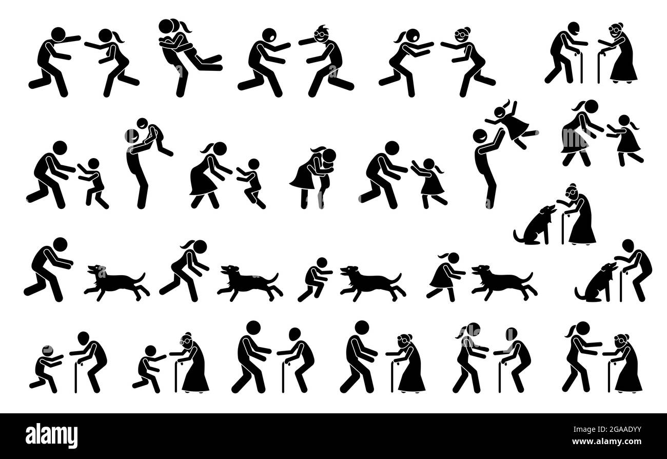 Les gens qui se tournent vers l'autre pour se hardir après avoir été portés disparus pendant longtemps. Les illustrations vectorielles représentent un petit ami, une petite amie, un père, une mère, un enfant, grand Illustration de Vecteur