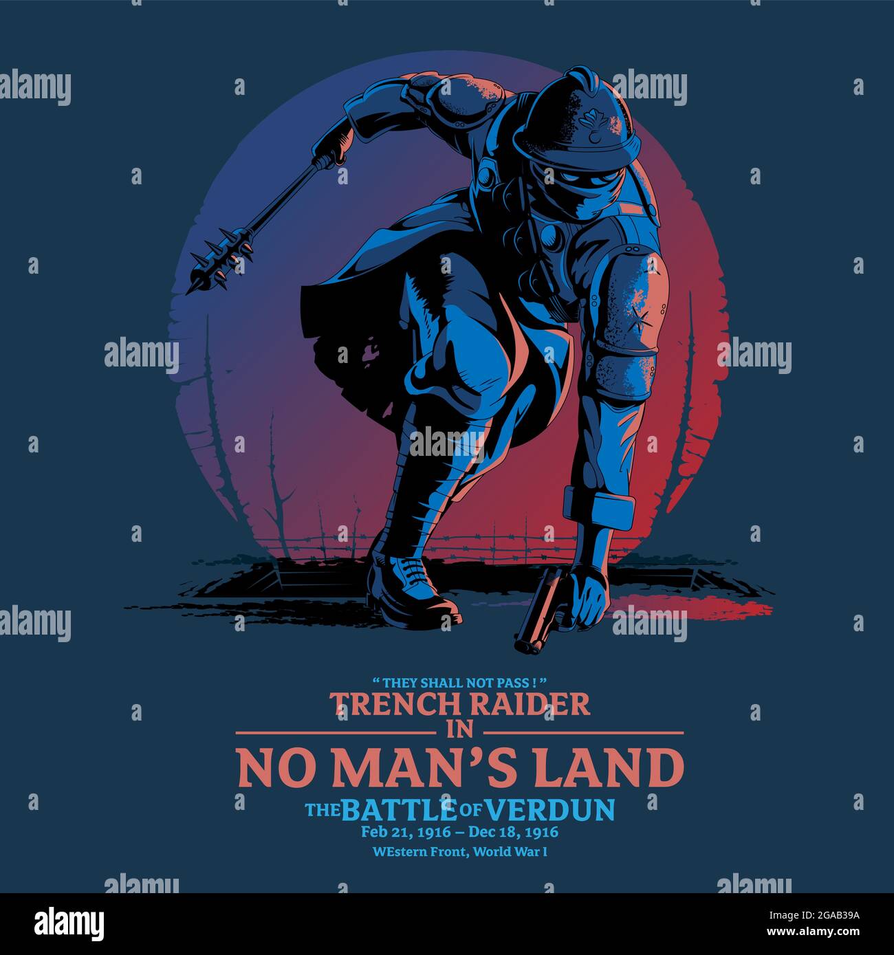 Illustration vectorielle de la tranchée de No Man's Land. Peut être utilisée comme affiche, élément de design, t-shirt ou autre. Illustration de Vecteur