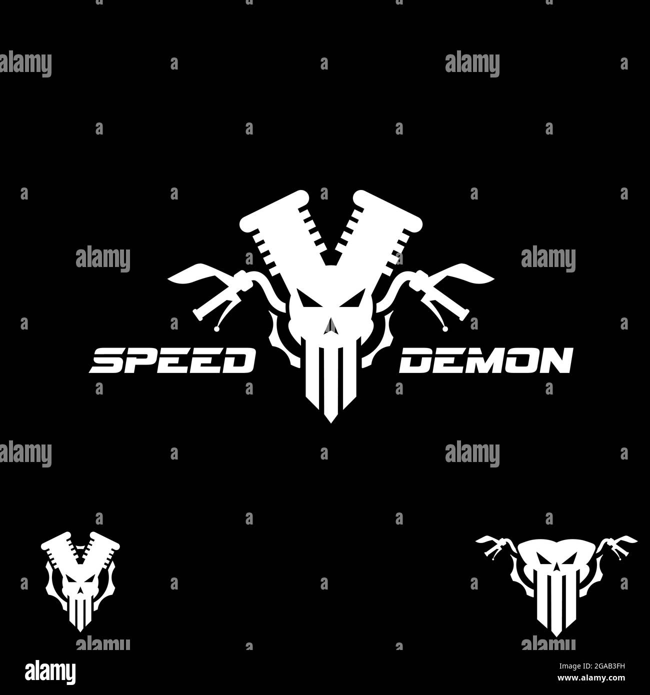 Symbole de vecteur vitesse Daemon symbole automobile combinant crâne, moteur, cog et direction pour un look de bête Illustration de Vecteur