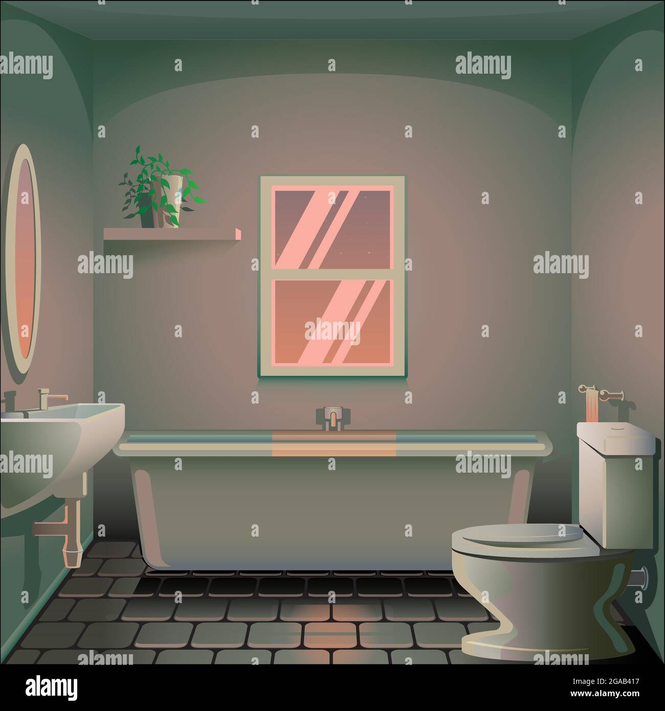 Salle de bain dans l'illustration de fond de l'après-midi en format vectoriel modifiable. Illustration de Vecteur