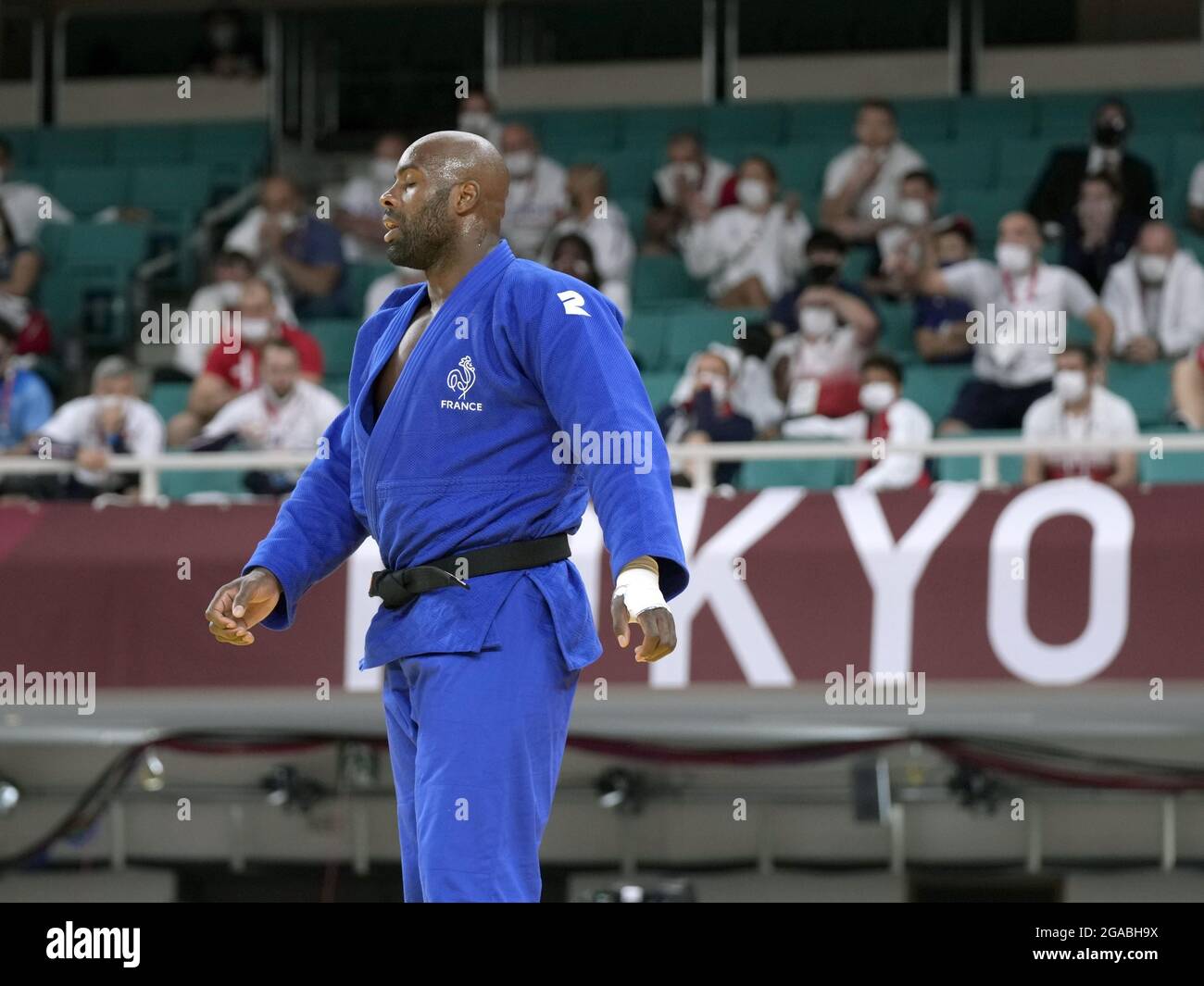 Tokyo, Japon. 30 2021 juillet : Teddy Riner de France est photographié après avoir été défait par Tamerlan Bashaev du Comité olympique russe dans les quarts de finale du judo masculin de plus de 100 kg de division aux Jeux Olympiques de Tokyo le 30 juillet 2021, à Nippon Budokan à Tokyo. (Kyodo)(SELECTION)==Kyodo (Kyodo) ==Kyodo photo via Credit: Newscom/Alamy Live News Banque D'Images