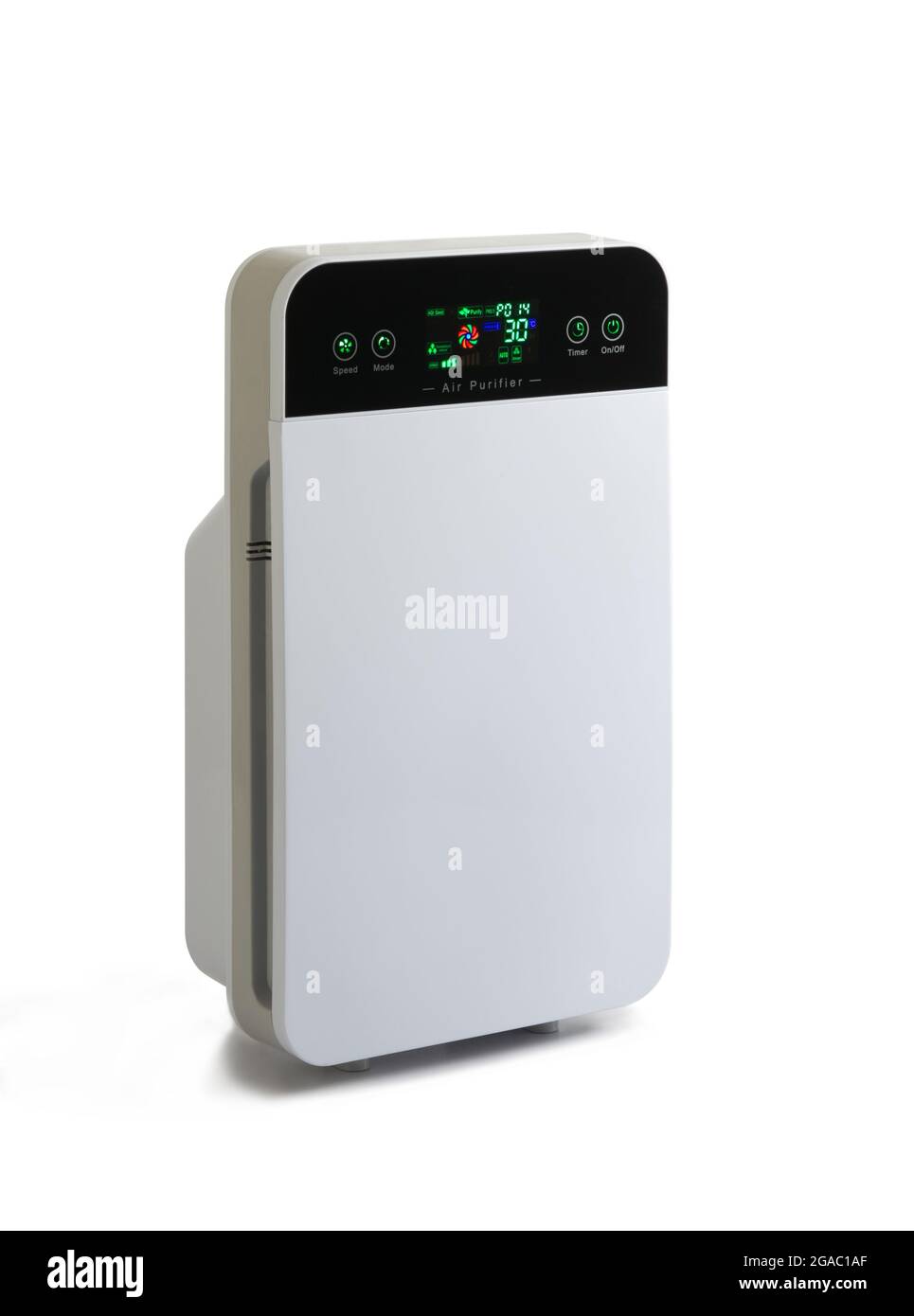 Purificateur d'air avec écran tactile isolé sur fond blanc Banque D'Images