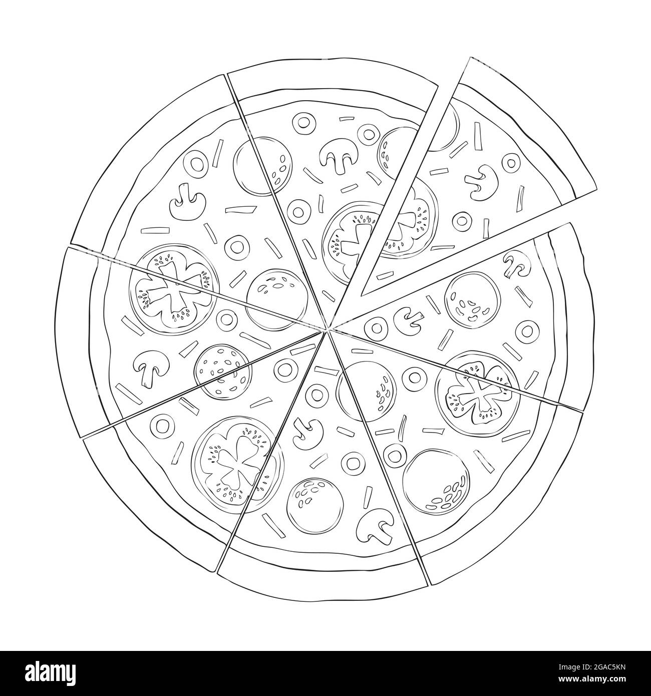 Un croquis de pizza. Illustration de la gravure vectorielle vintage pour une affiche, un menu, une boîte. Isolé sur un fond blanc Illustration de Vecteur