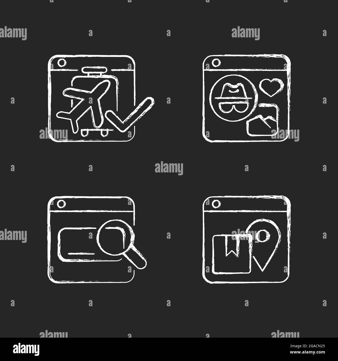 Captivez le public avec des icônes blanches de contenu sur fond sombre Illustration de Vecteur