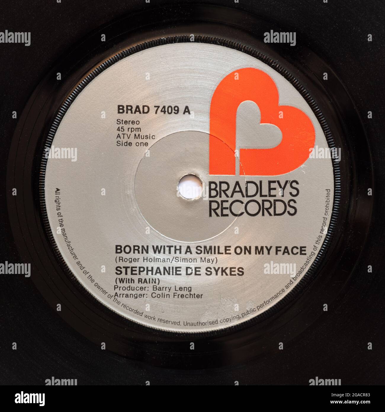 Né avec un sourire sur mon visage par Stephanie de Sykes, une photo de stock du 7' single vinyle 45 tr/min record en couverture Banque D'Images