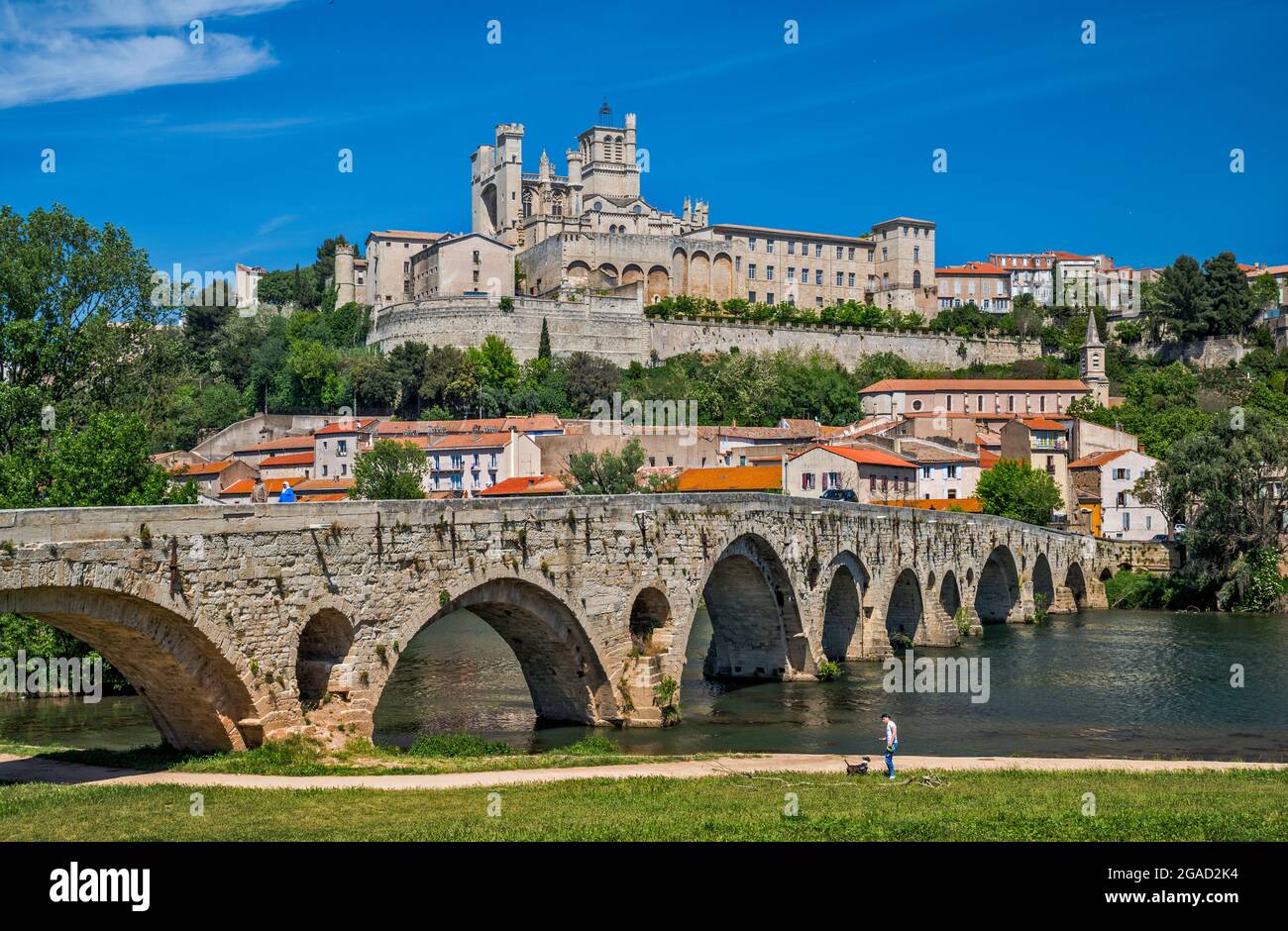 Pont-Vieux traversant l'Orbe, cathédrale Saint-Nazaire (cathédrale Saint-Nazaire), à Béziers, département de l'Hérault, région occitanie, France Banque D'Images
