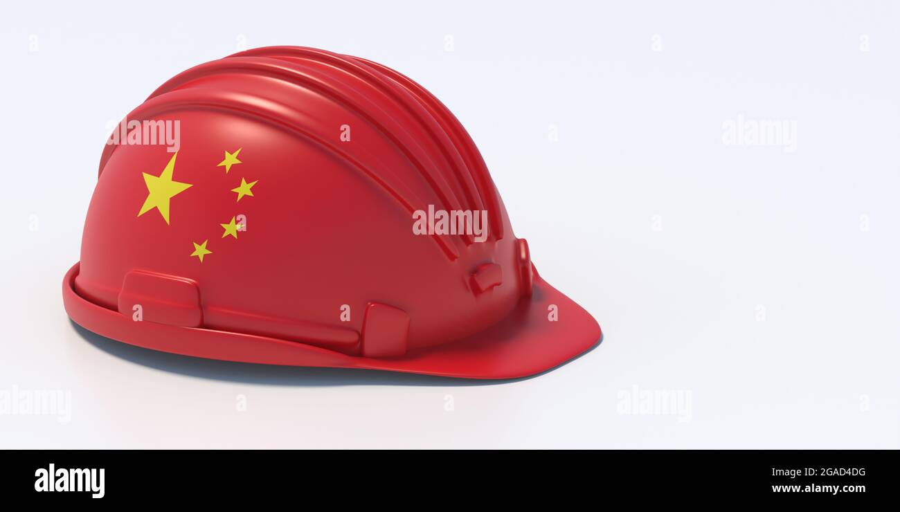 Drapeau chinois HardHat isolé sur fond blanc. Sécurité de l'industrie de la construction en Chine, illustration 3d Banque D'Images