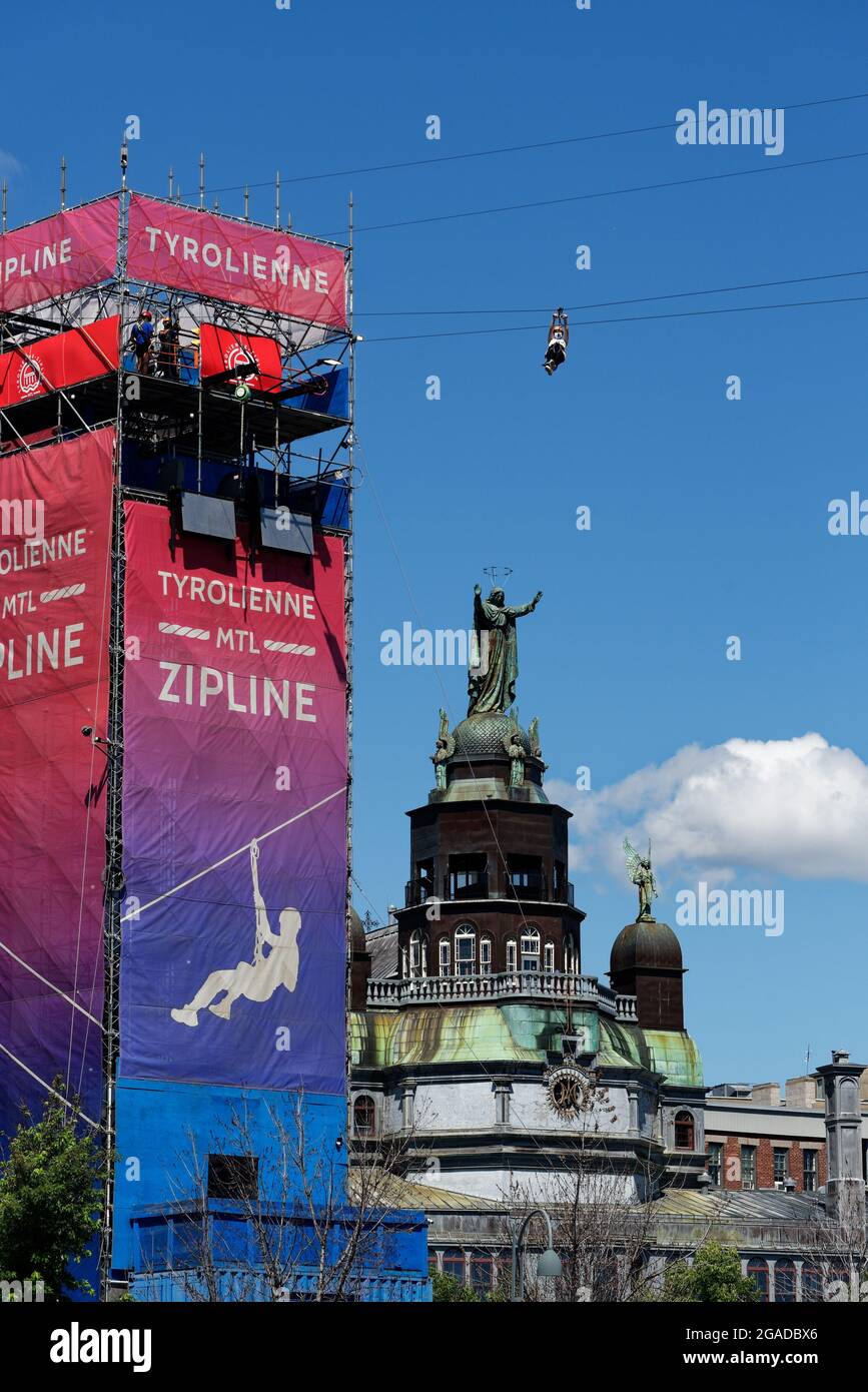 La tyrolienne (tyrolienne) dans le Vieux-Port de Montréal, Québec, Canada Banque D'Images