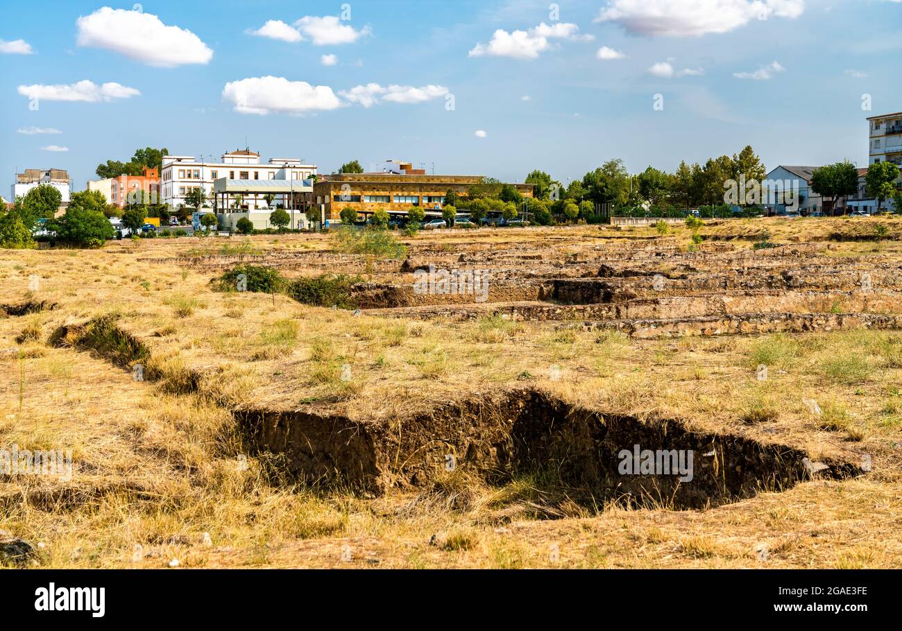 Vue sur les ruines antiques de Merida, Espagne Banque D'Images