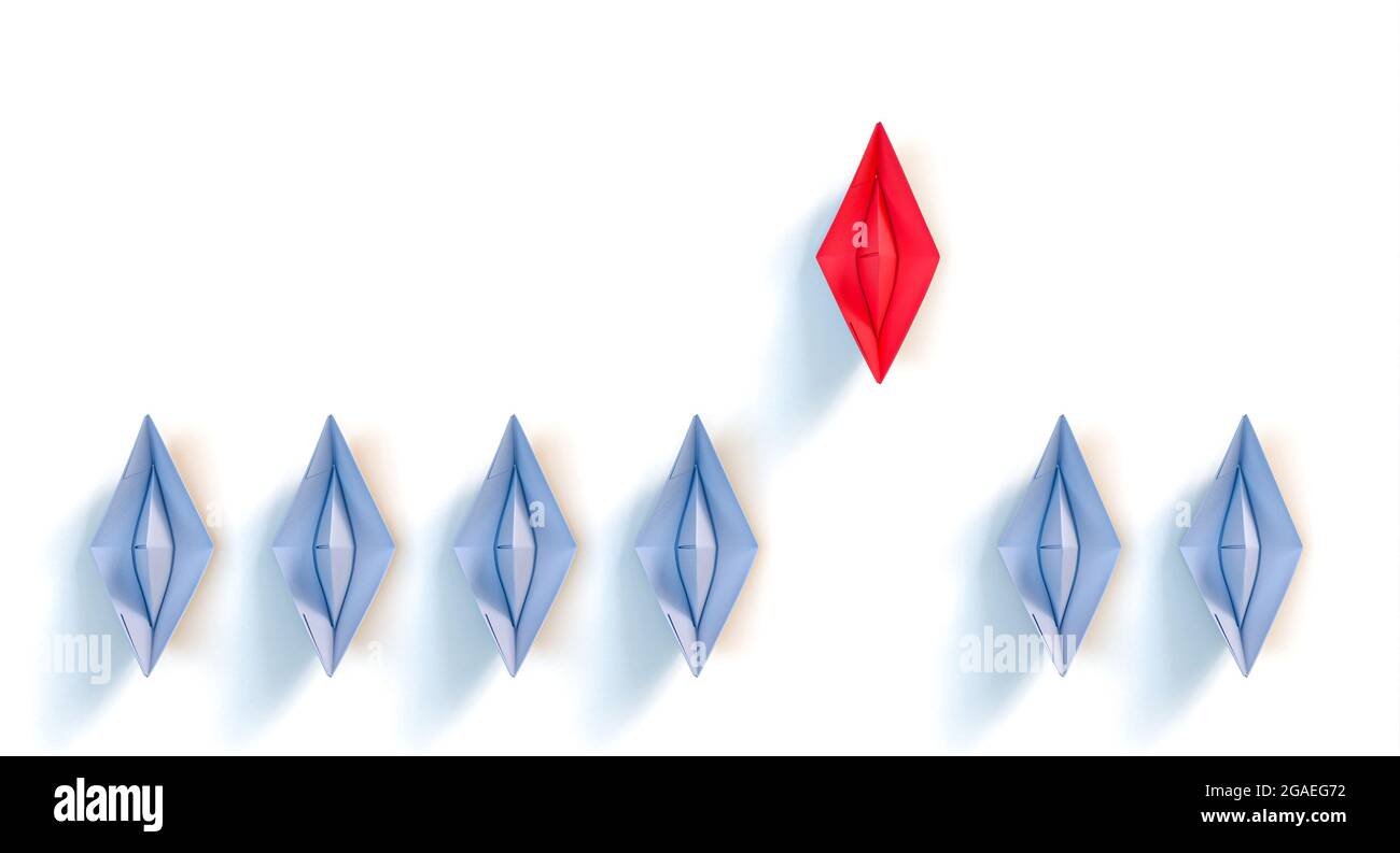 origami paper boats. concept de leadership. rendu 3d Banque D'Images