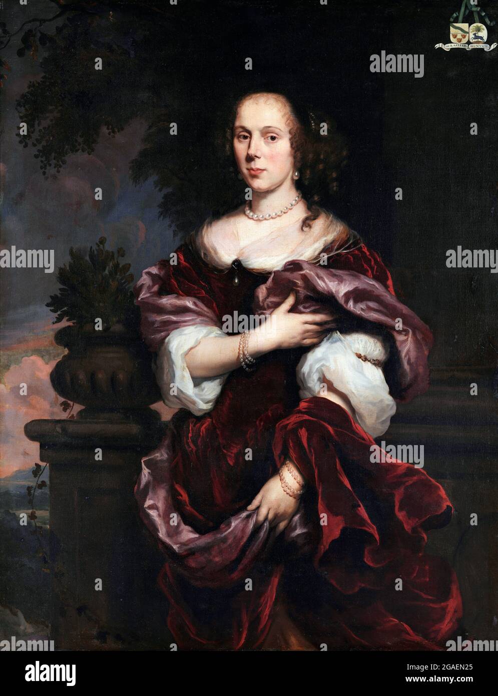 Portrait d'Aletta van Hontum (1647-1724), épouse de Laurent de Rasière par Nicolaes Maes (1634-1693), huile sur toile Banque D'Images