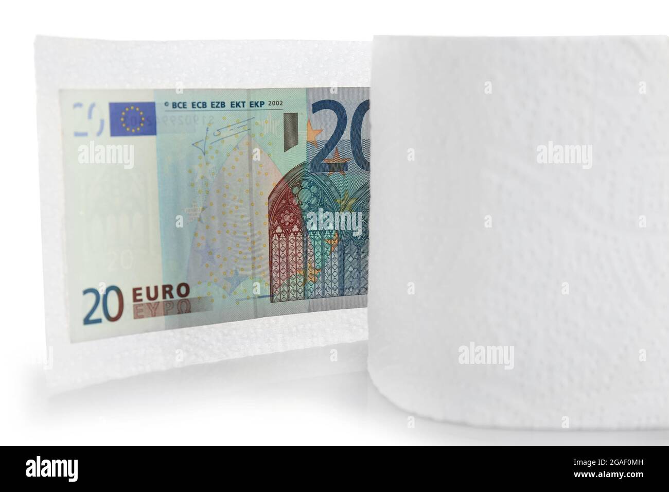 Papier toilette et billet en euros sur fond clair Photo Stock - Alamy