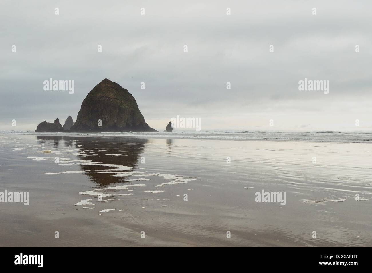 Prise de vue en grand angle de Haystack Rock à Cannon Beach, Oregon Banque D'Images