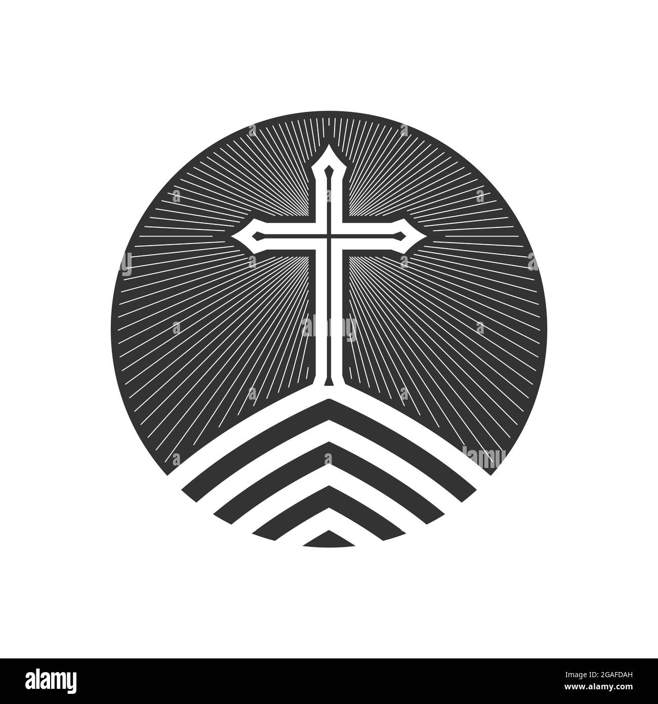 Illustration chrétienne. Logo de l'église. Croix de Jésus Christ sur la montagne. Illustration de Vecteur