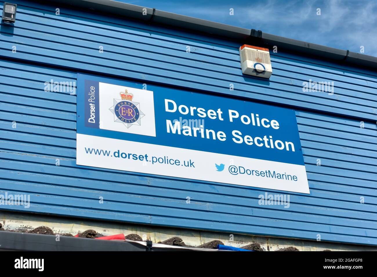 Poole, Dorset, Royaume-Uni - août 15 2019: Dorset police Marine Section Sign at Poole à Dorset, Angleterre, Royaume-Uni Banque D'Images