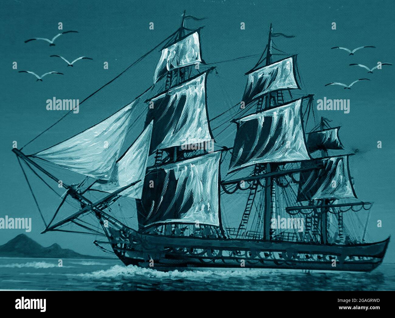 Bateau à voile de peinture à l'huile , barque en mer de thaïlande , bateau à rames, arts visuels Banque D'Images