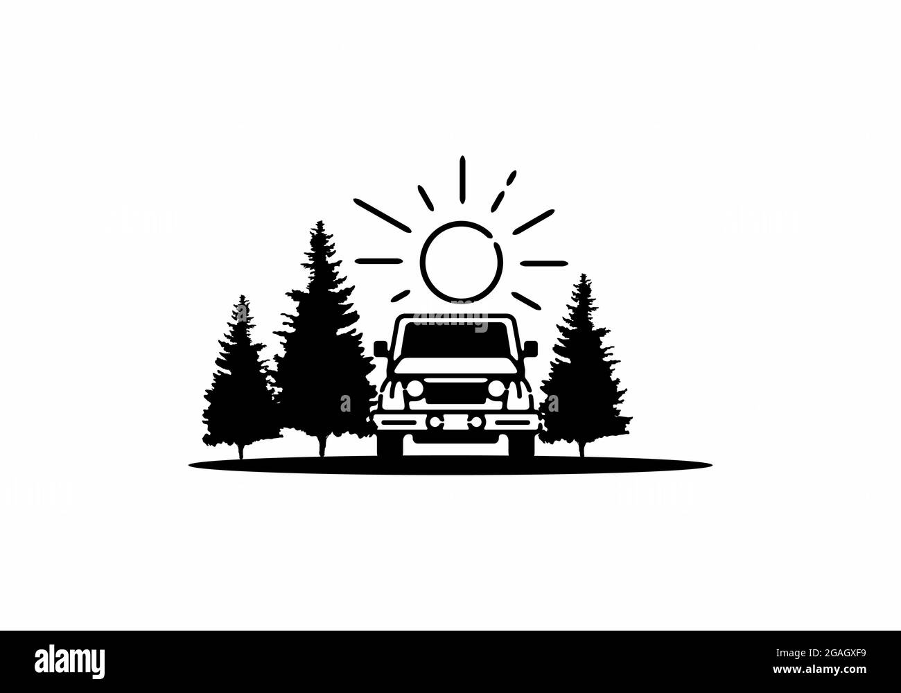 Illustration de l'art de la ligne noire de la voiture et de la conception de pins Illustration de Vecteur