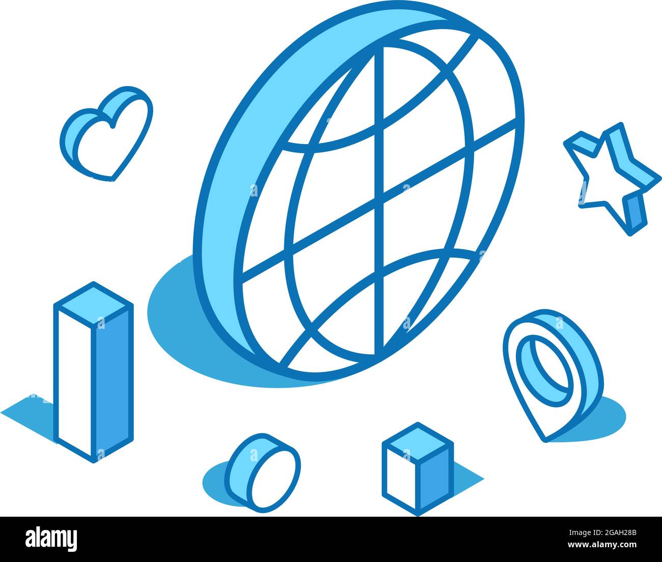 Illustration isométrique avec ligne bleu mondial. Modèle de bannière Global, MAP, globe 3D. Illustration de Vecteur