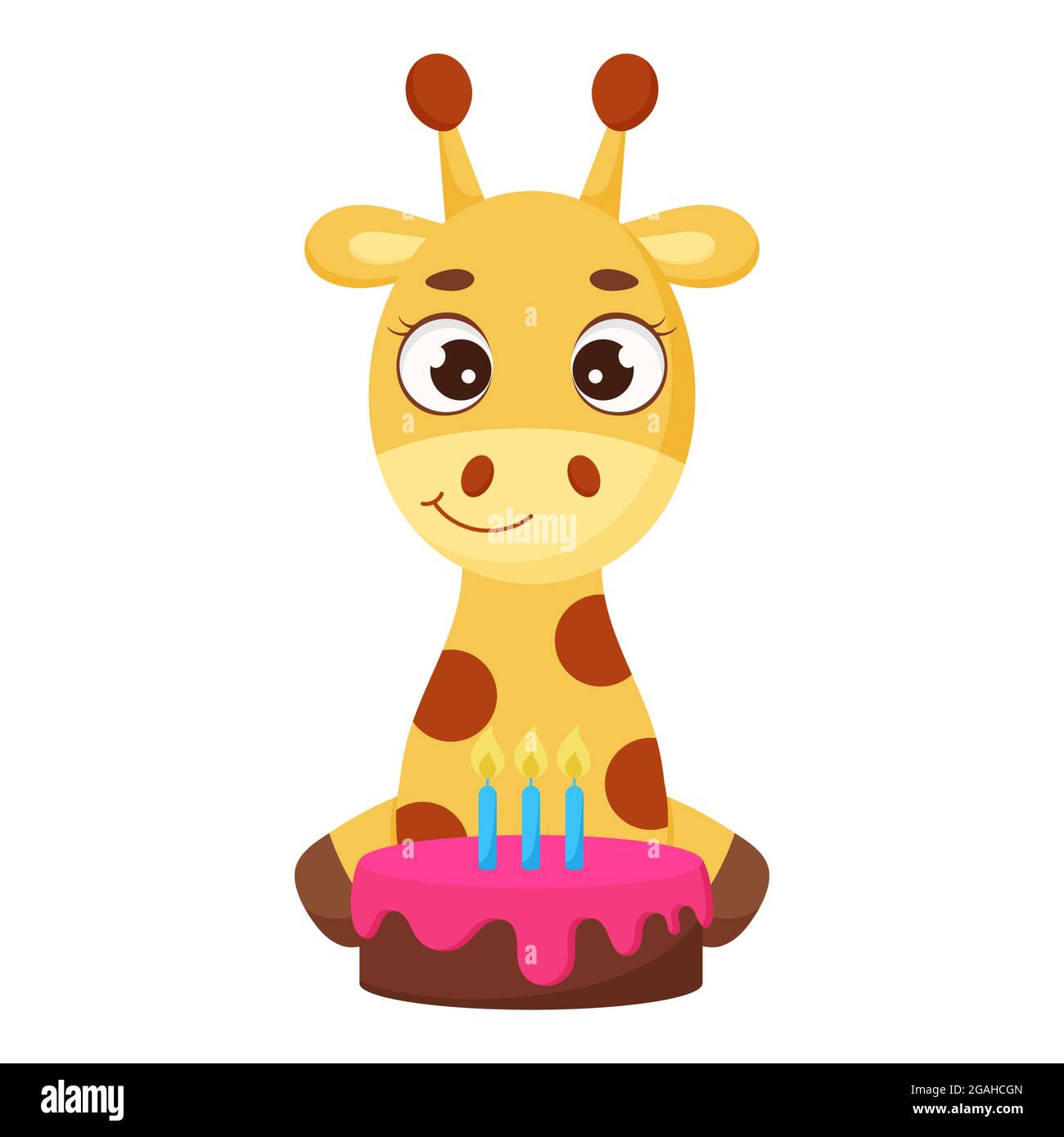 Petite Girafe Mignonne Avec Un Gateau Personnage De Dessin Anime Drole Pour L Impression Cartes De Vœux Douche De Bebe Invitation Fonds D Ecran Decoration D Interieur Colo Brillant Image Vectorielle Stock Alamy
