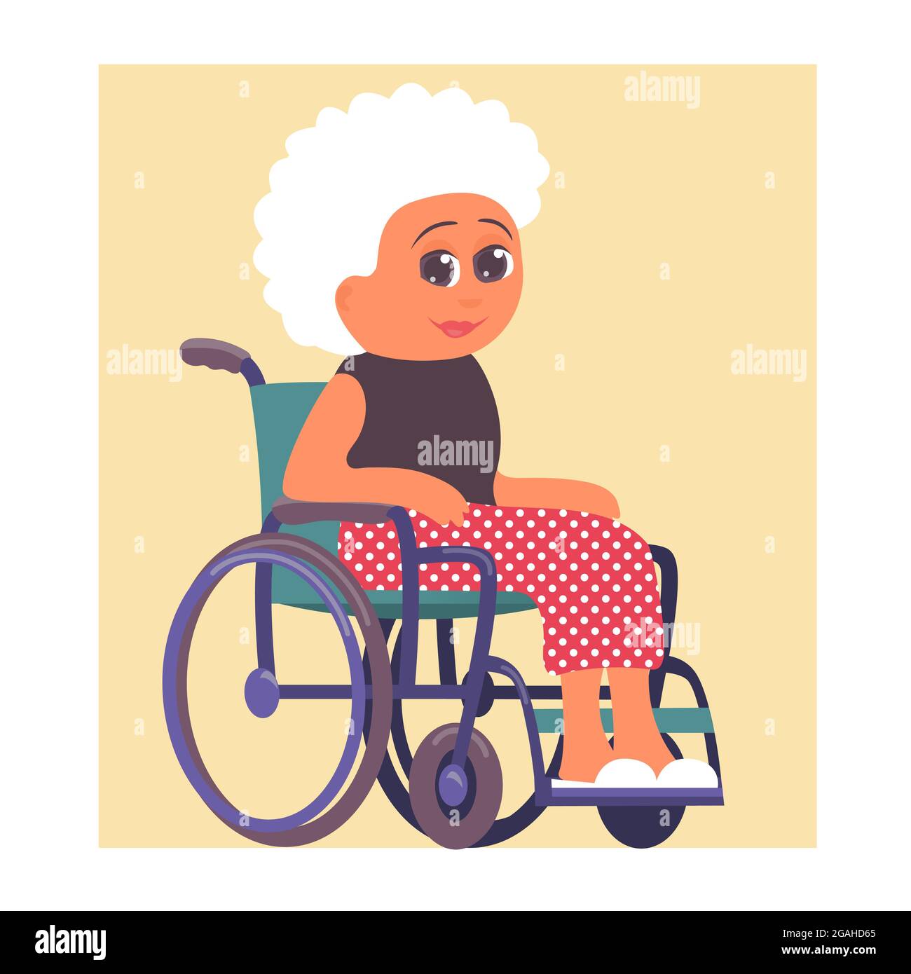 Femme âgée en fauteuil roulant. Prendre soin des personnes handicapées.  Illustration de dessin animé vectoriel Image Vectorielle Stock - Alamy
