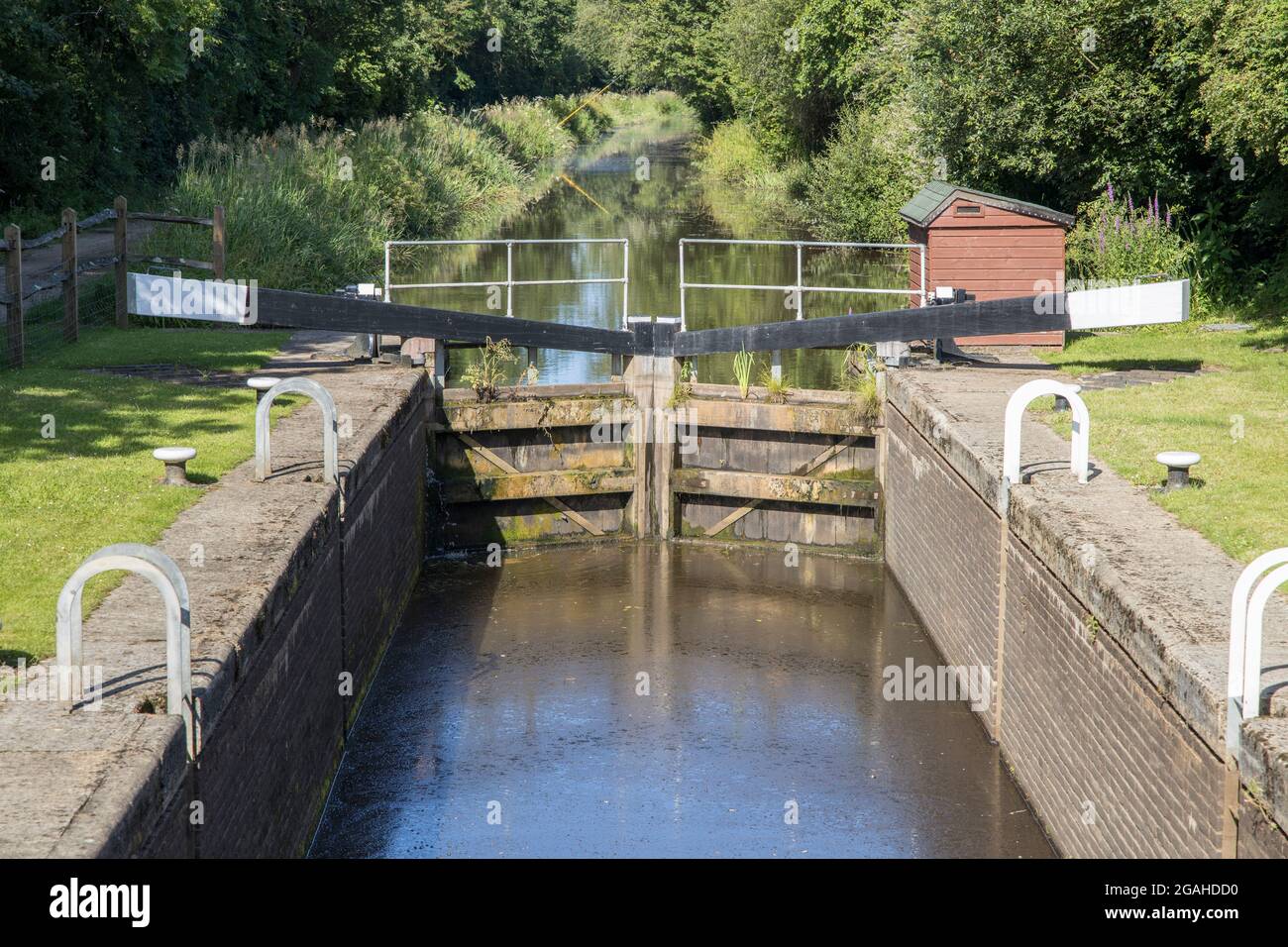 écluse en bois de loxwood sur la belette et le canal arun dans les suses occidentales Banque D'Images