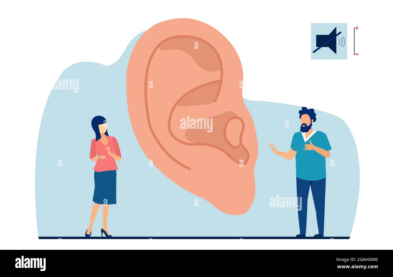 Vecteur d'un jeune homme sourd et d'une femme communiquant avec des gestes de la main Illustration de Vecteur