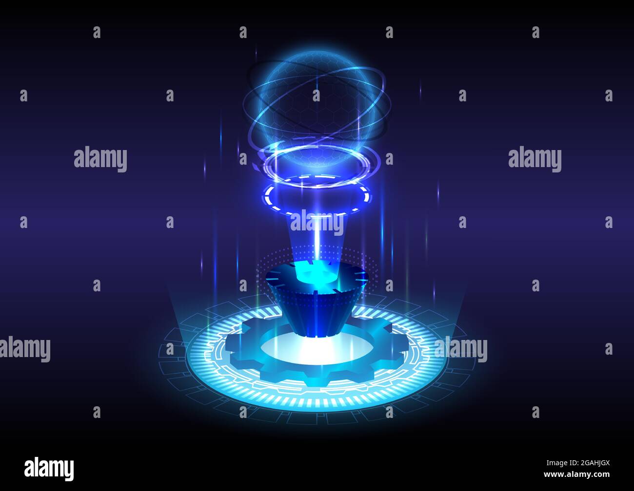 Portail et hologramme futuriste. sci-fi numérique hi-tech dans le circuit HUD lumineux. Arrière-plan abstrait. Magic Gate dans le jeu de fantaisie. Télepor sphérique Illustration de Vecteur