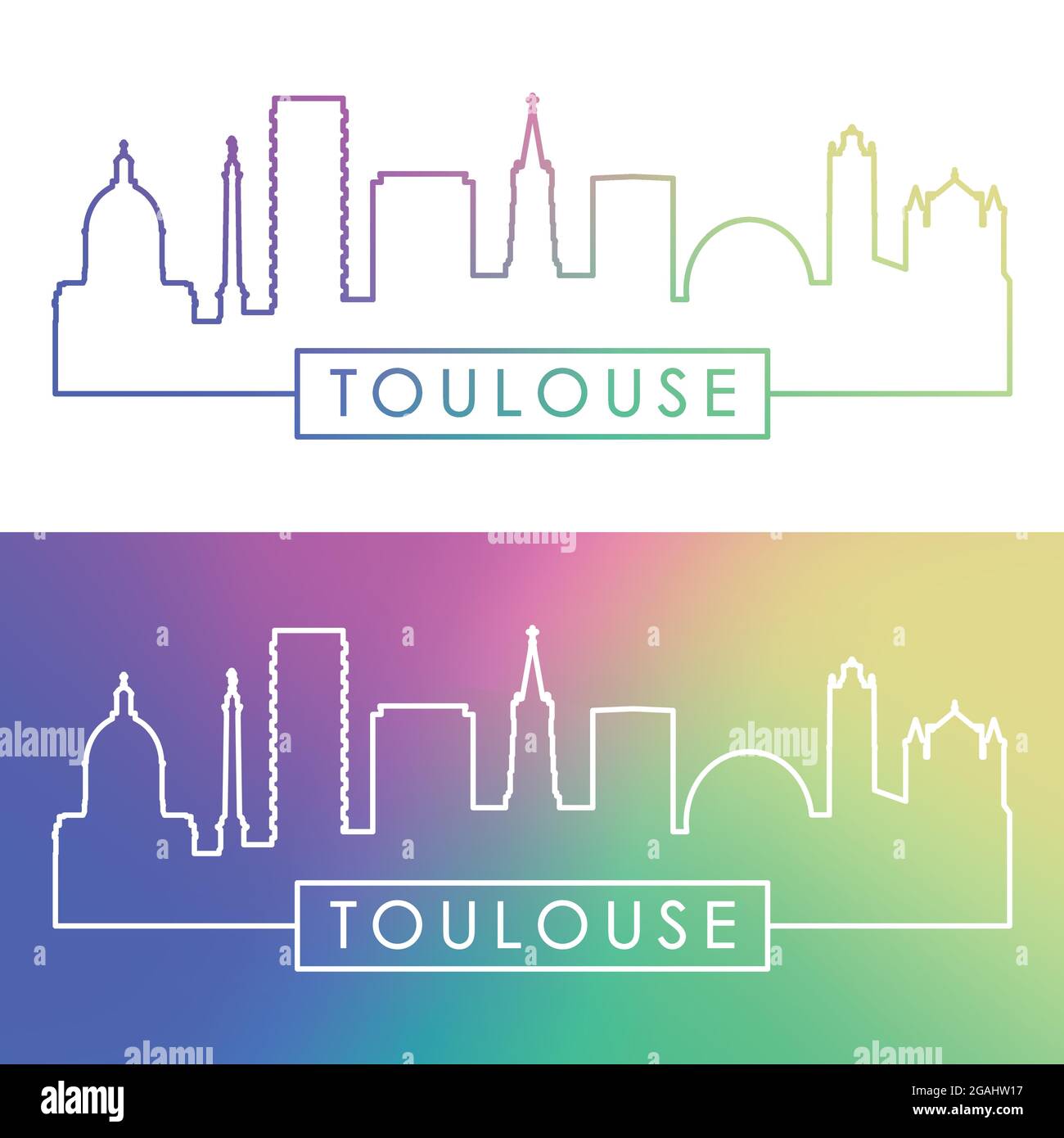 Horizon de Toulouse. Style linéaire coloré. Fichier vectoriel modifiable. Illustration de Vecteur