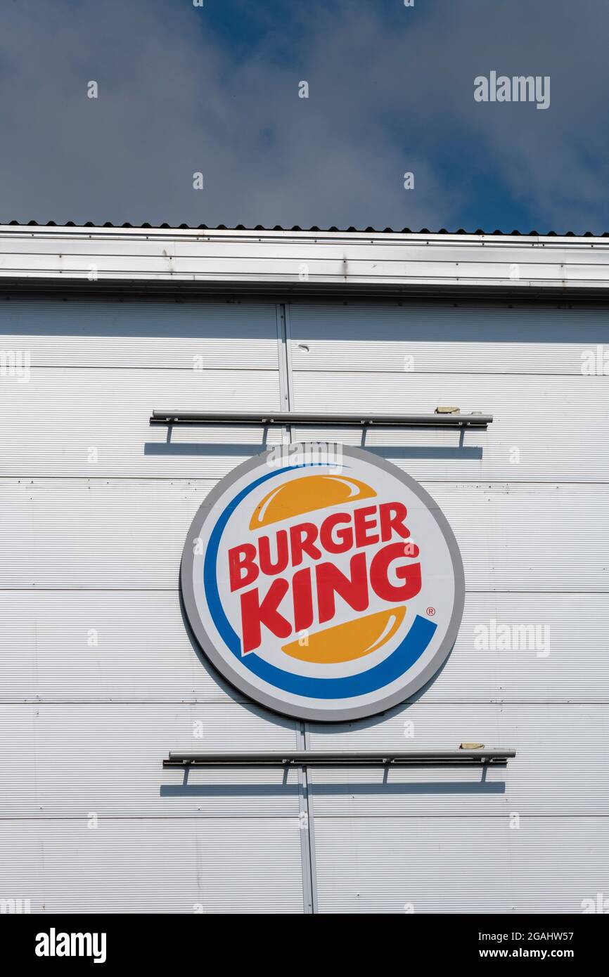 marquage burger king, restaurants burger king, panneau de restaurant burger king, panneau de restaurant fast food, restaurant beefburger, restauration rapide, plats à emporter. Banque D'Images