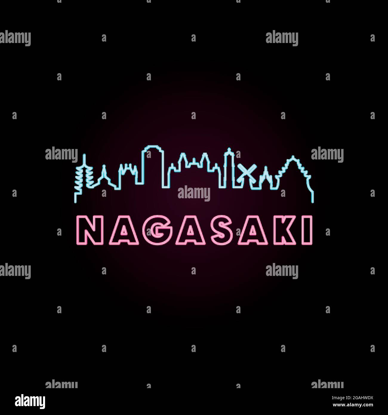 Style néons Nagasaki dans un fichier vectoriel modifiable. Illustration de Vecteur