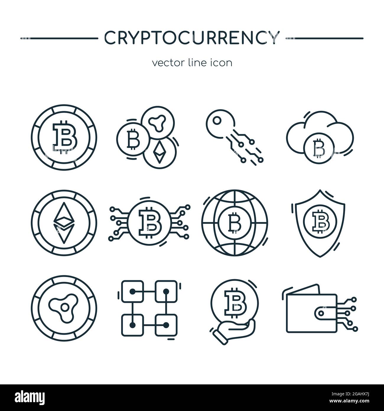 Collection d'icônes de ligne de crypto-monnaie. Argent virtuel. Illustration vectorielle. Illustration de Vecteur