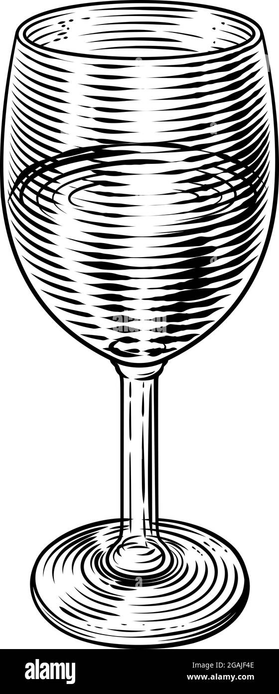 Verre à vin Vintage Etching Woodcut Illustration de Vecteur