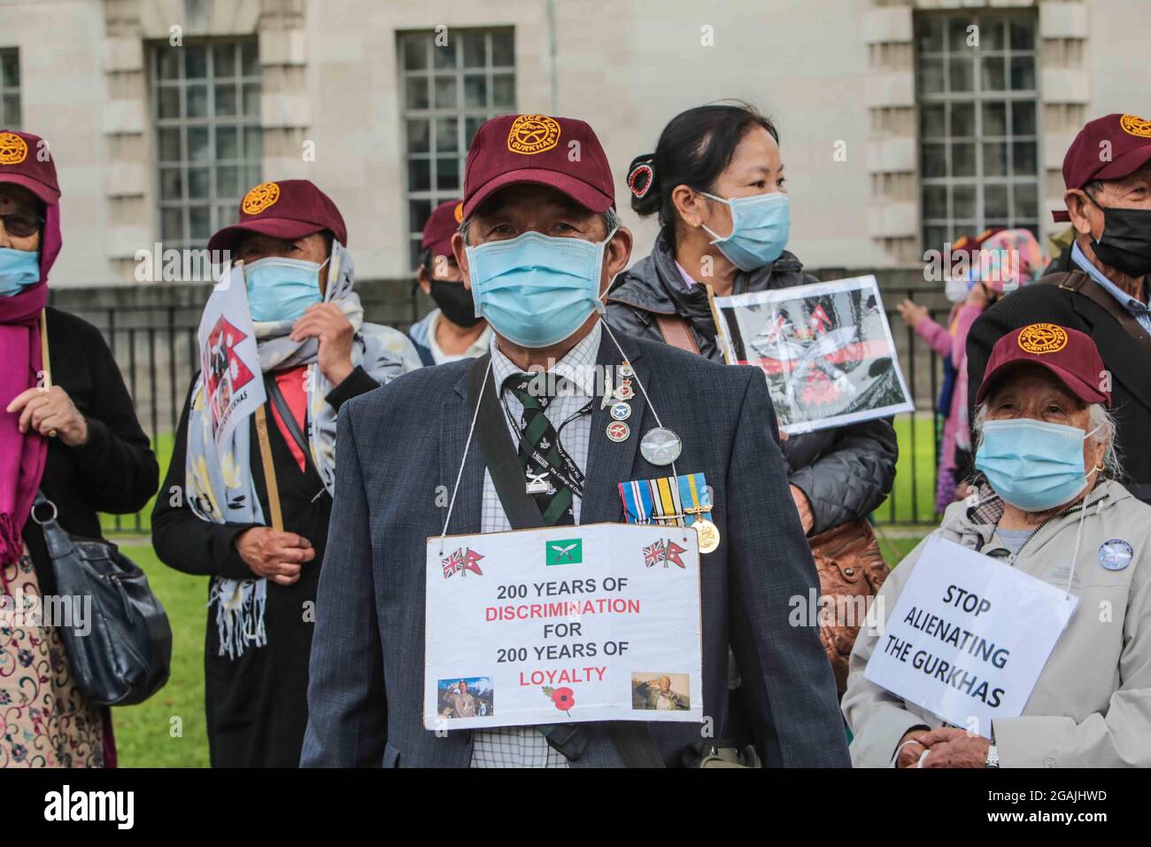 Londres, Royaume-Uni. 31 juillet 2021 Gurkhas se sont réunis à Whitehall en face de Downing Street pour exiger des pensions justes et égales à leurs homologues britanniques, avec quelques Gurkhas à leur grève de la faim de onzième jour Paul Quezada-Neiman/Alamy Live News Banque D'Images