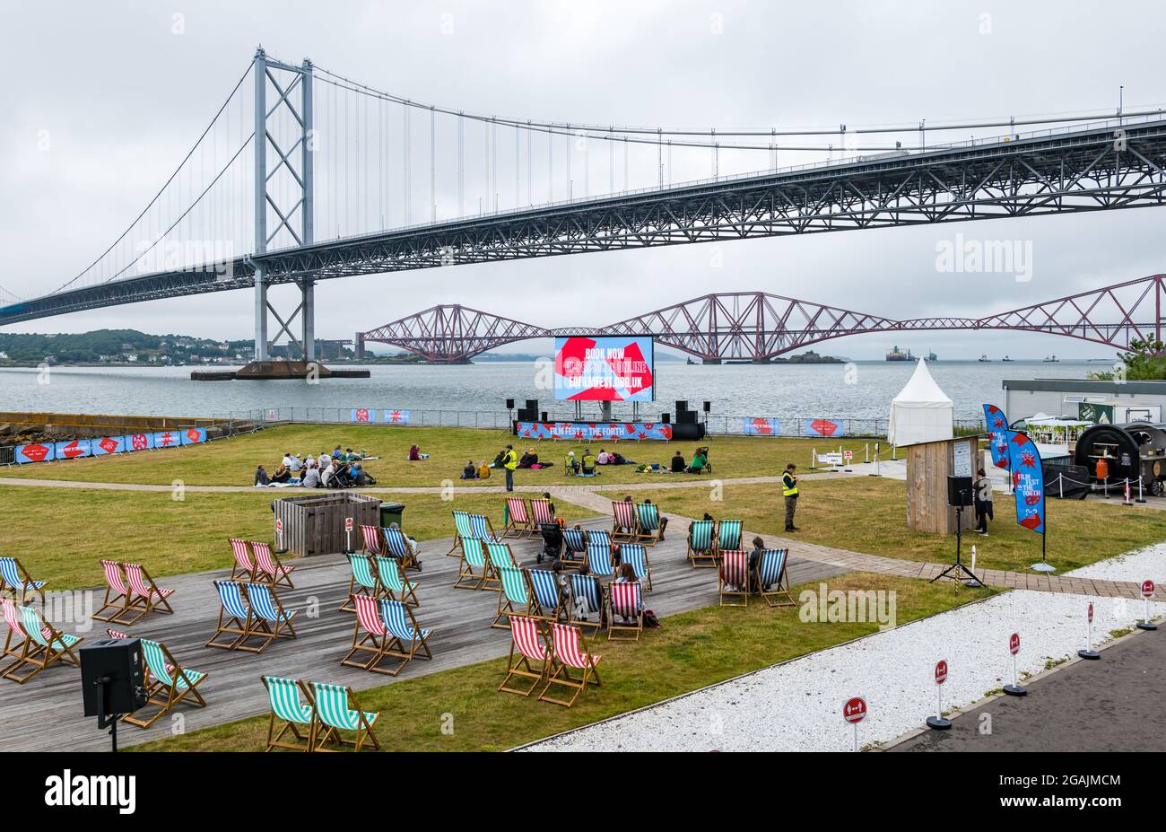 Port Edgar Marina, South Queensferry, Écosse, Royaume-Uni, 31 juillet 2021. Festival international du film d'Édimbourg, film Fest on the Forth : le port de plaisance est transformé en un cinéma en plein air pour un week-end de projections en plein air gratuites pour les familles Banque D'Images