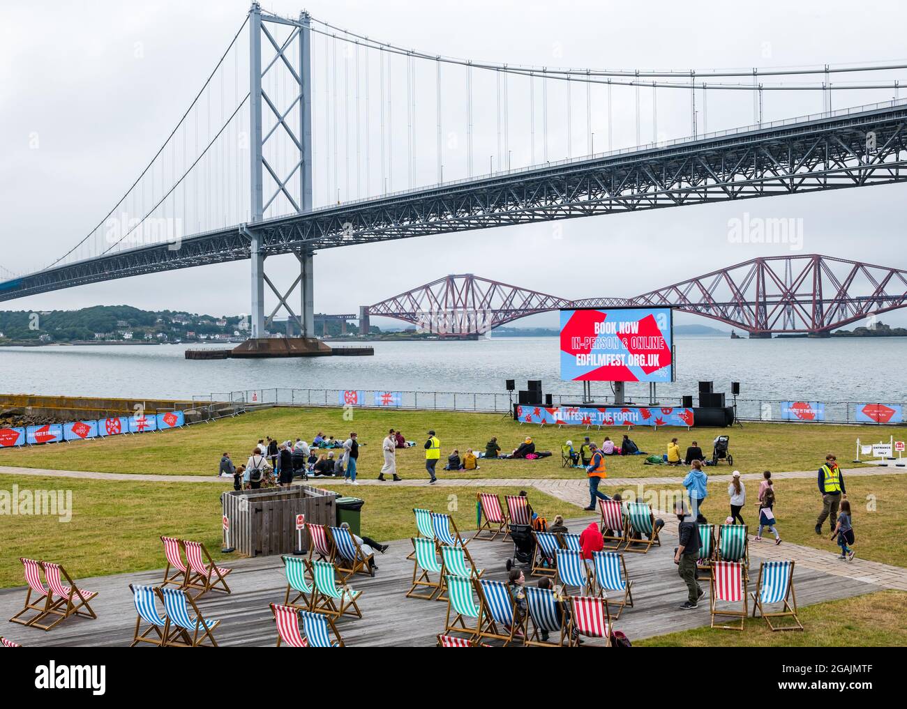 Port Edgar Marina, South Queensferry, Écosse, Royaume-Uni, 31 juillet 2021. Festival international du film d'Édimbourg, film Fest on the Forth : le port de plaisance est transformé en un cinéma en plein air pour un week-end de projections en plein air gratuites pour les familles Banque D'Images