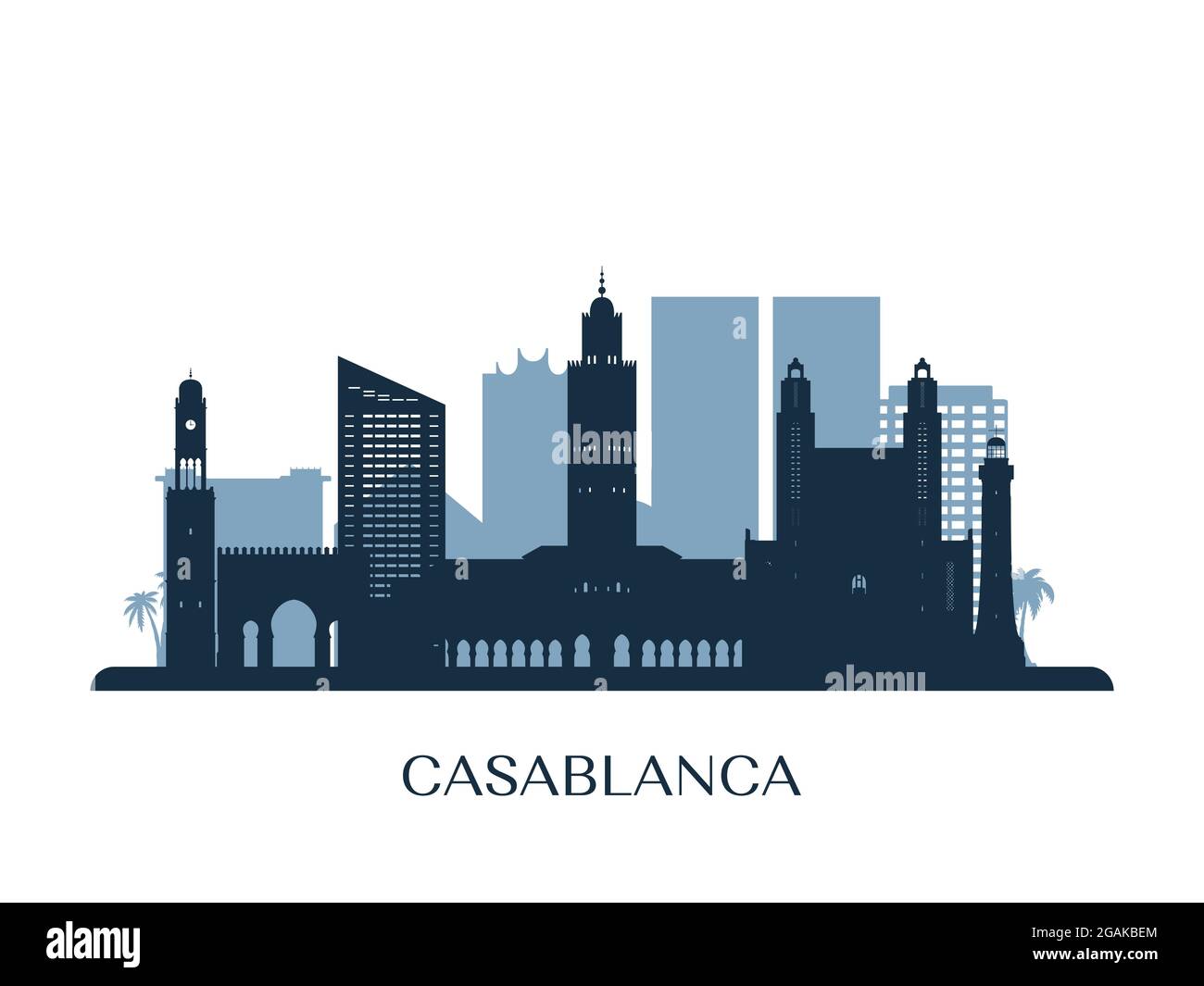 Horizon de Casablanca, silhouette monochrome. Illustration vectorielle. Illustration de Vecteur