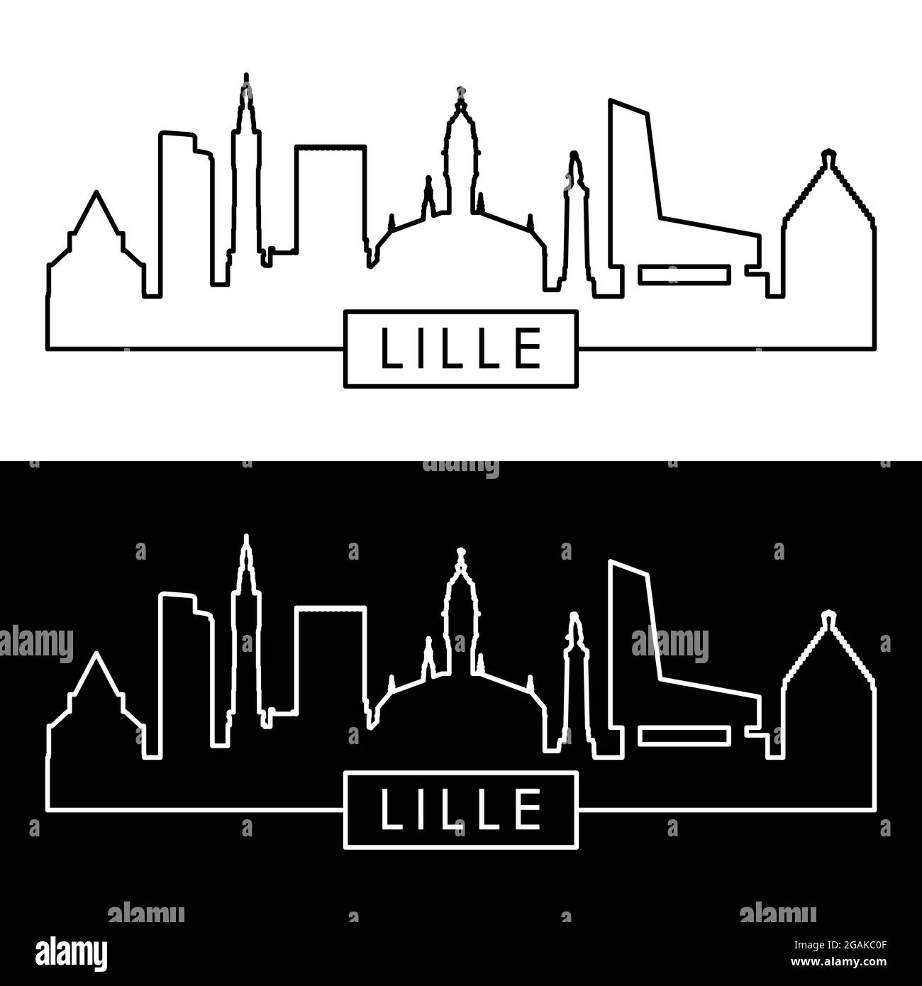 Horizon de Lille. Style linéaire. Fichier vectoriel modifiable. Illustration de Vecteur