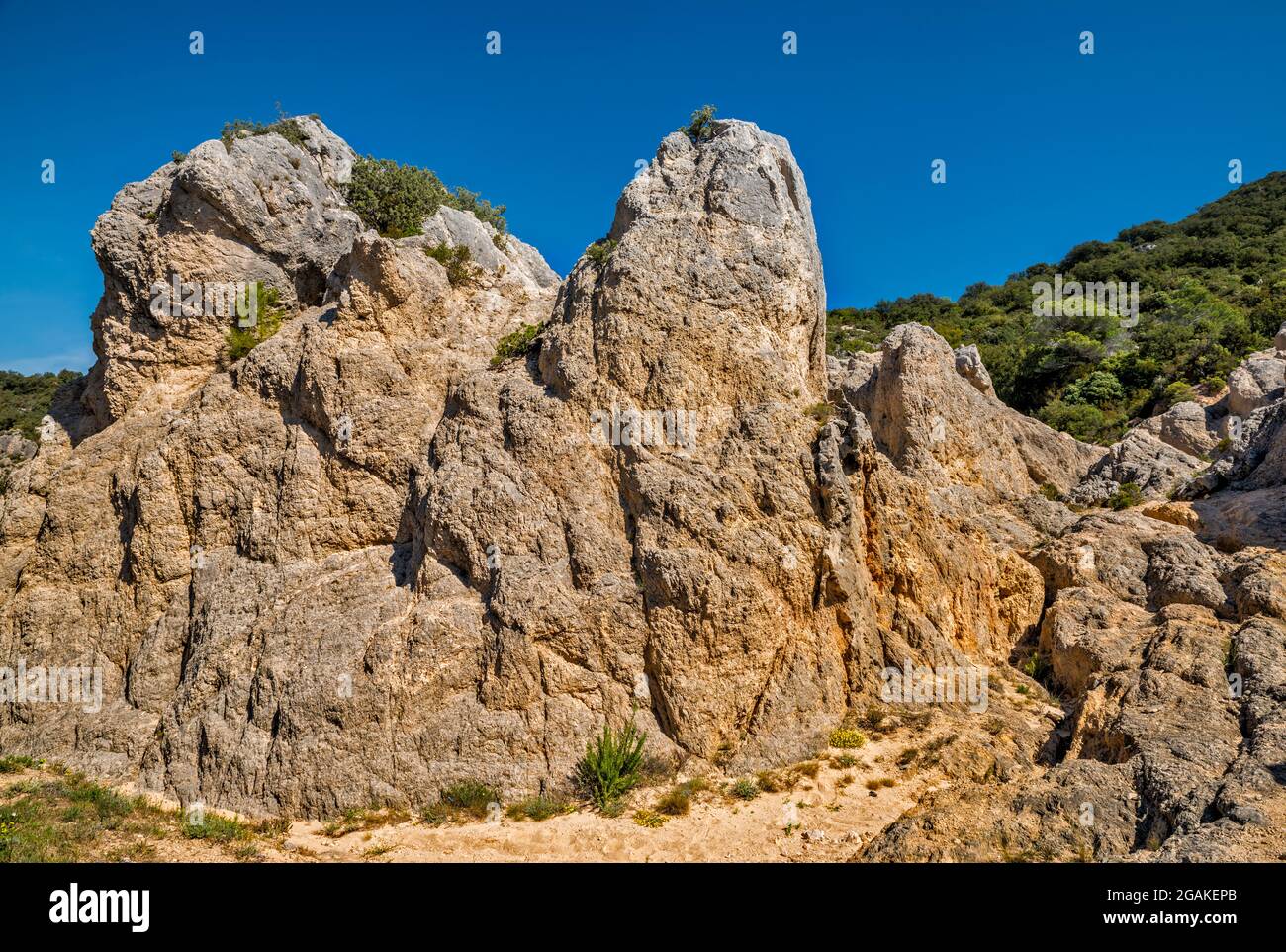 Cirque de Mourèze, affleurement calcaire dolomitique, près du village de Moureze, commune dans le département de Herault, région occitanie, France Banque D'Images