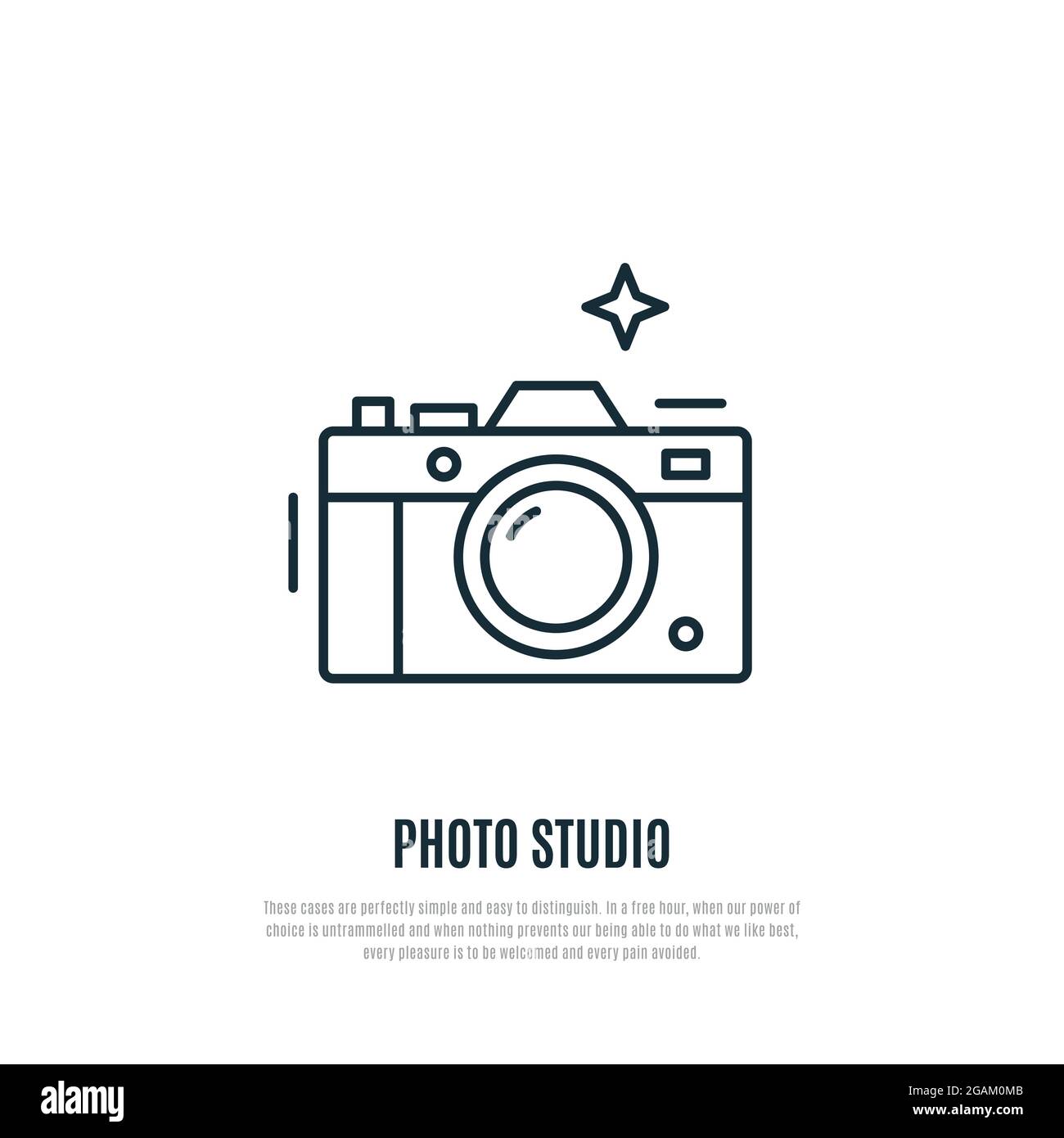 Illustration vectorielle de la caméra. Style art de ligne. Équipement de photographie. Icône de ligne noire et blanche. Illustration de Vecteur