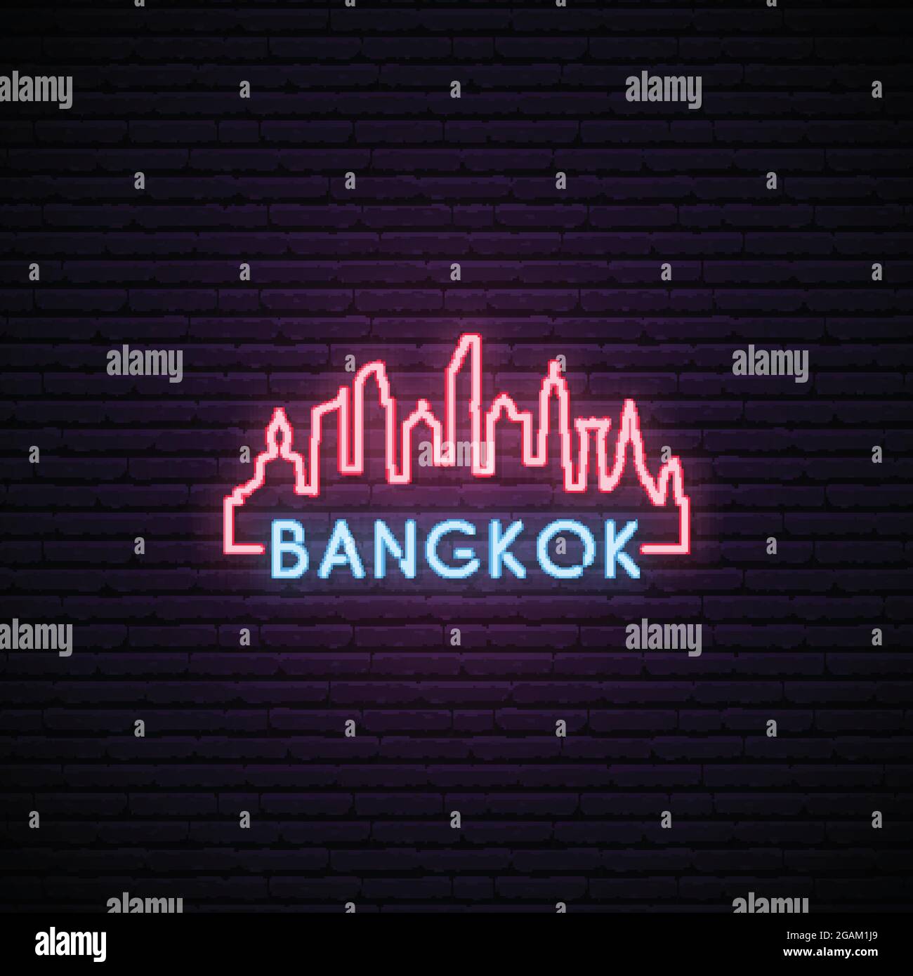 Concept d'horizon néons de la ville de Bangkok. Bannière Bangkok lumineuse. Illustration vectorielle. Illustration de Vecteur